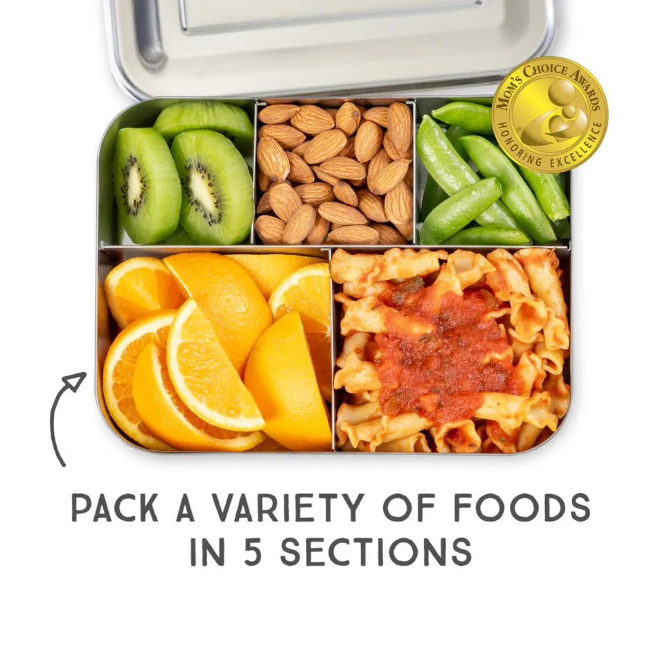 lunchbots-large-cinco-5-compartment-stainless-steel-kids-bento-box image 1