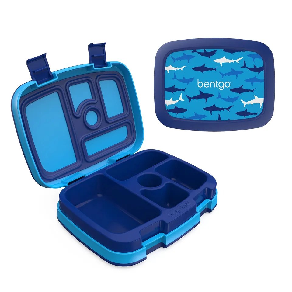 bentgo-kids-prints-leak-proof-bento-lunch-box-shark-5-compartments-bpa-free-micr image 1