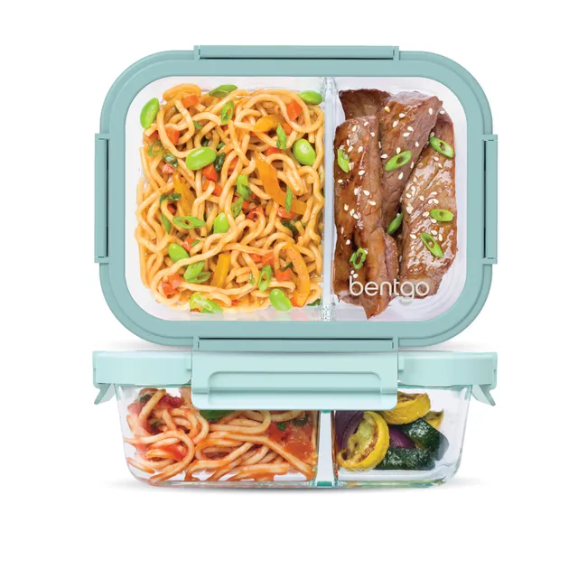 bentgo-glass-leak-proof-meal-prep-set-4-piece-2-compartment-glass-lunch-dinner-f image 1