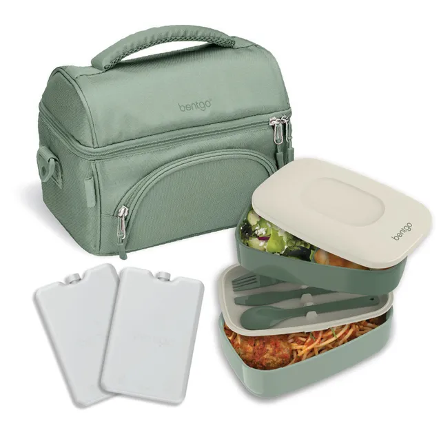 bentgo-deluxe-4-piece-lunch-set-insulated-lunch-bag-stackable-3-compartment-box- image 1