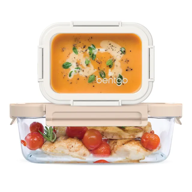 bentgo-glass-leak-proof-food-storage-set-pearl-sand-4-piece-stackable-set-with-s image 1