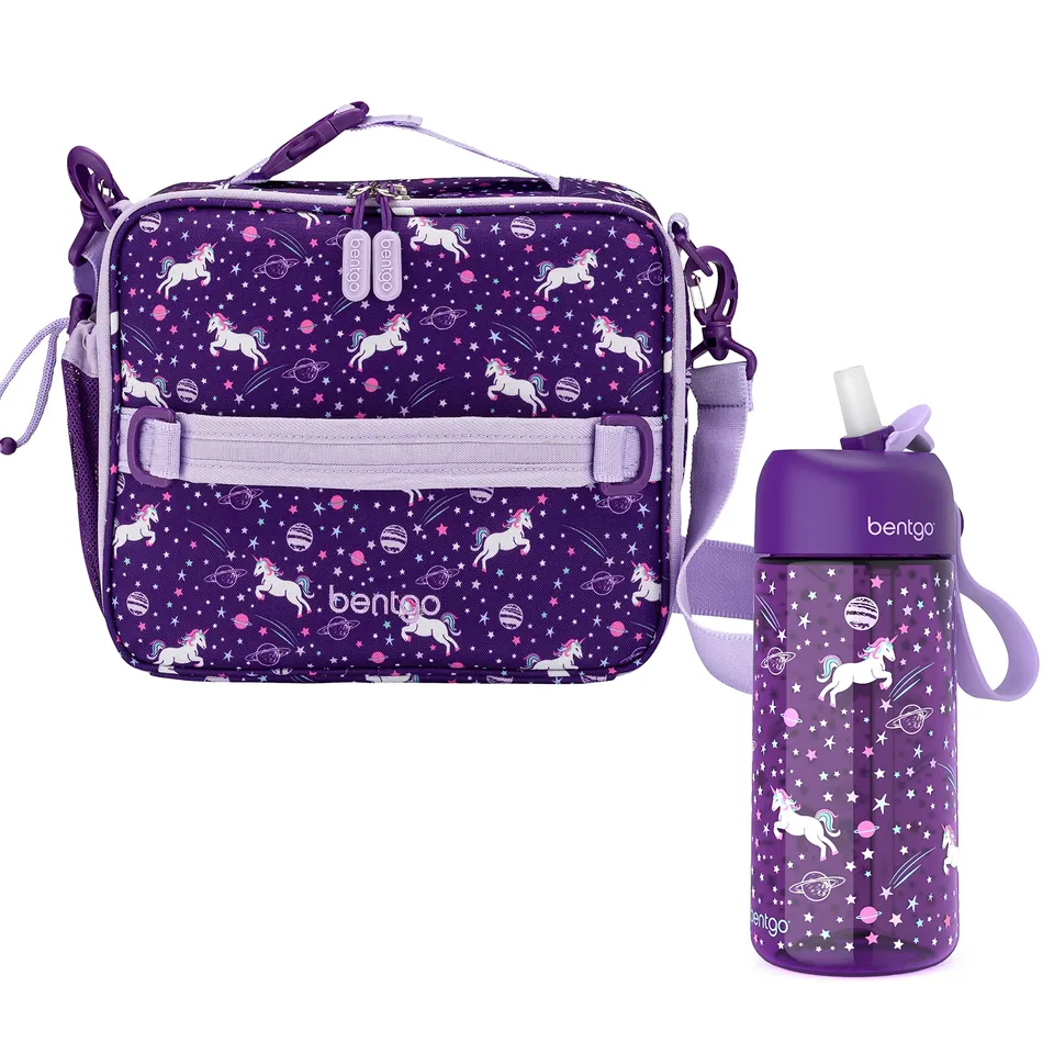 bentgo-kids-lunch-bag-set-with-water-bottle-unicorn-insulated-water-resistant-ki image 1