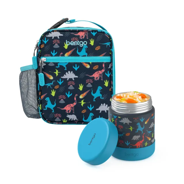 bentgo-kids-insulated-lunch-tote-set-with-kids-stainless-steel-food-jar-dinosaur image 1