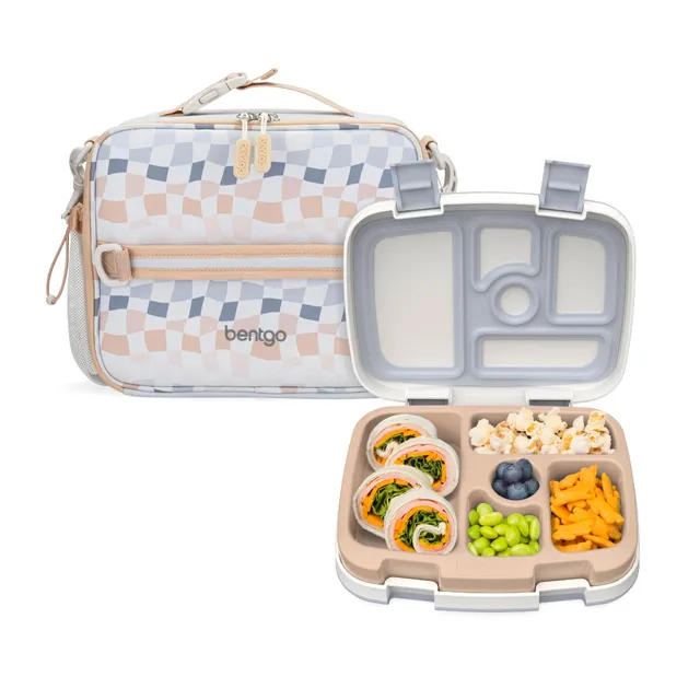bentgo-kids-prints-insulated-lunch-bag-set-with-kids-bento-style-lunch-box-check image 1