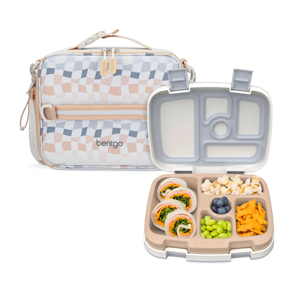 bentgo-kids-prints-insulated-lunch-bag-set-with-kids-bento-style-lunch-box-check image 1