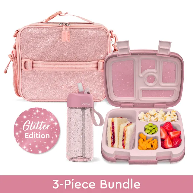bentgo-kids-glitter-lunch-set-3-piece-bundle-5-compartment-leak-proof-bento-box- image 1