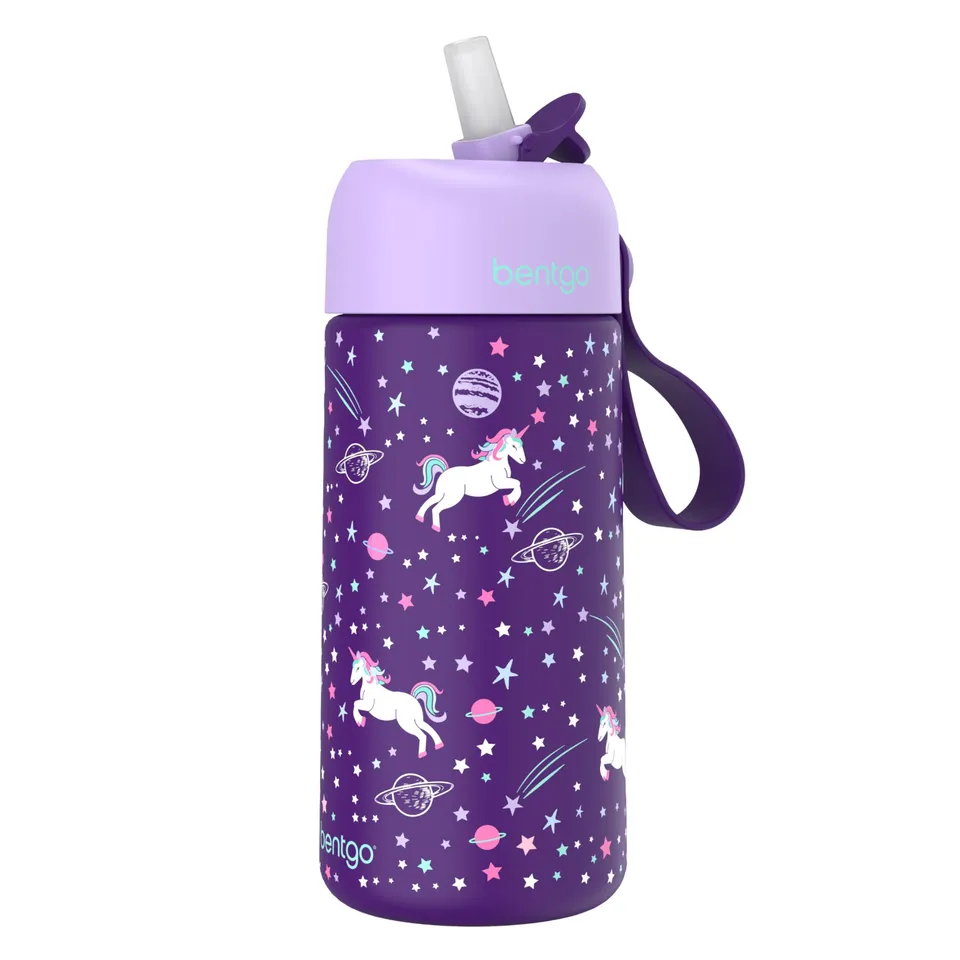 bentgo-kids-stainless-steel-insulated-water-bottle-14oz-leak-proof-flip-straw-cu image 1