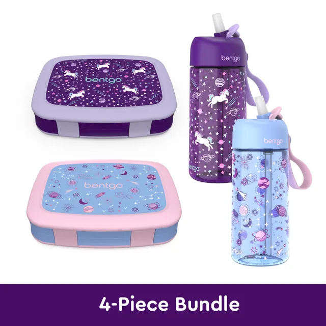 bentgo-kids-prints-lunch-box-water-bottle-bundle-2-pack-5-compartment-bento-boxe image 1