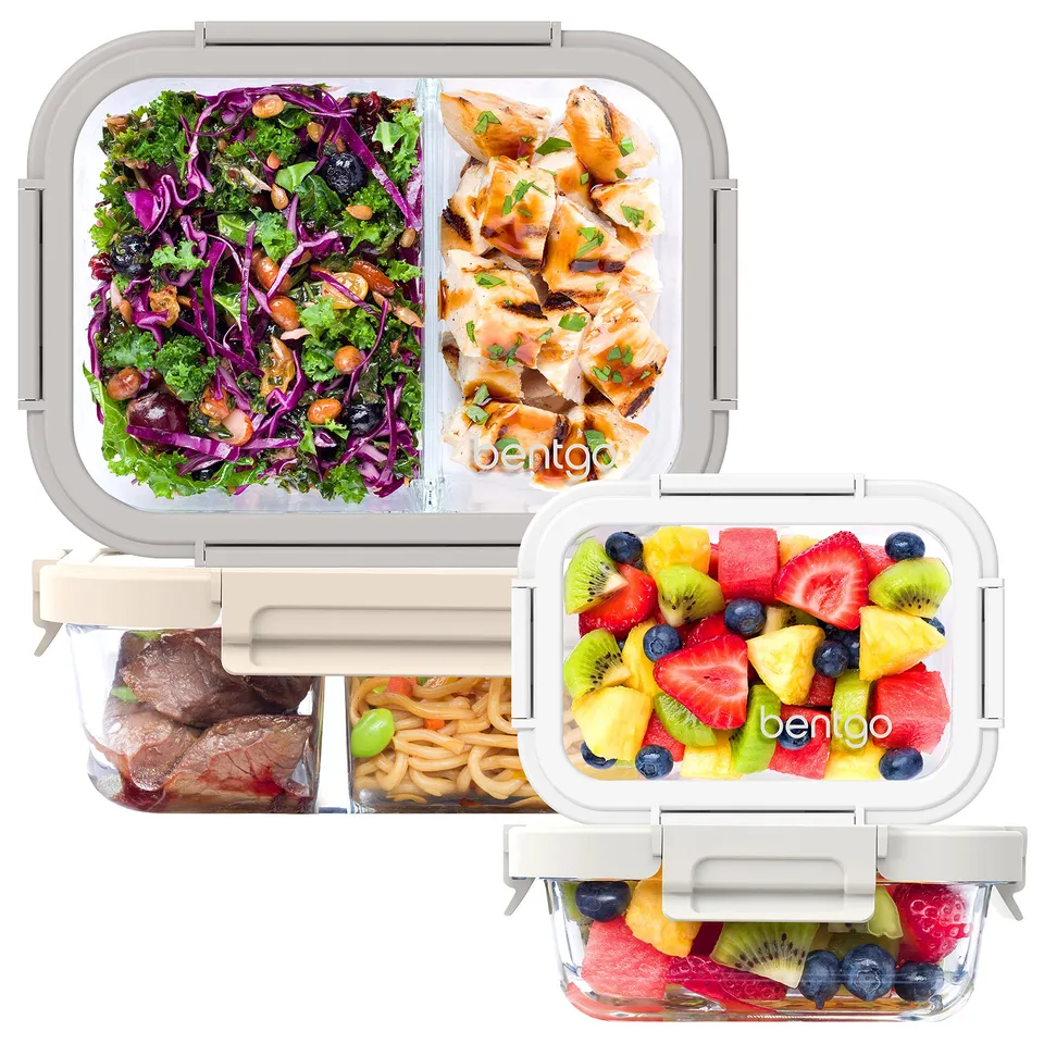 bentgo-glass-leak-proof-meal-prep-set-8-piece-1-2-compartment-glass-lunch-snack- image 1