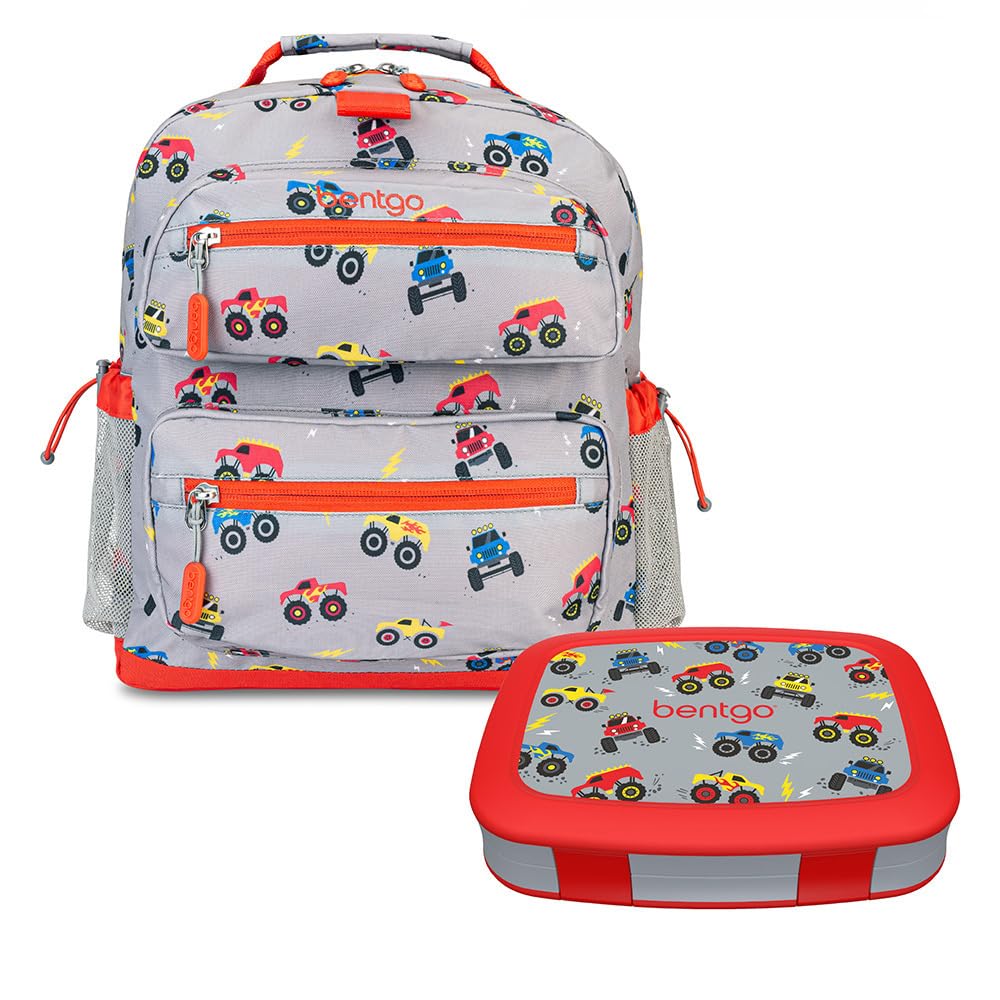 bentgo-kids-14-backpack-set-with-kids-prints-leak-proof-lunch-box-trucks-water-r image 1