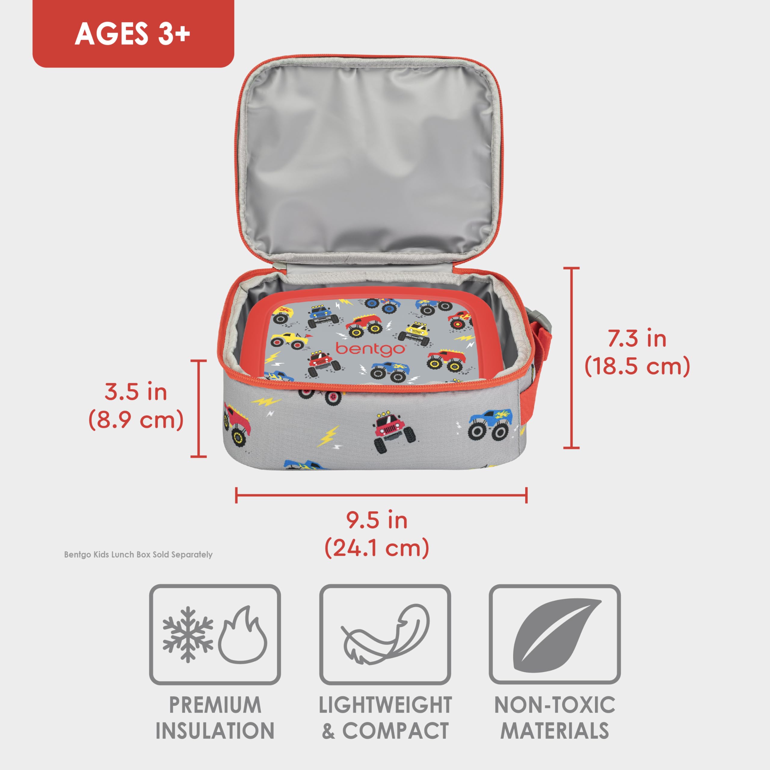 bentgo-kids-insulated-lunch-tote-trucks-water-resistant-lunch-bag-with-water-bot image 3