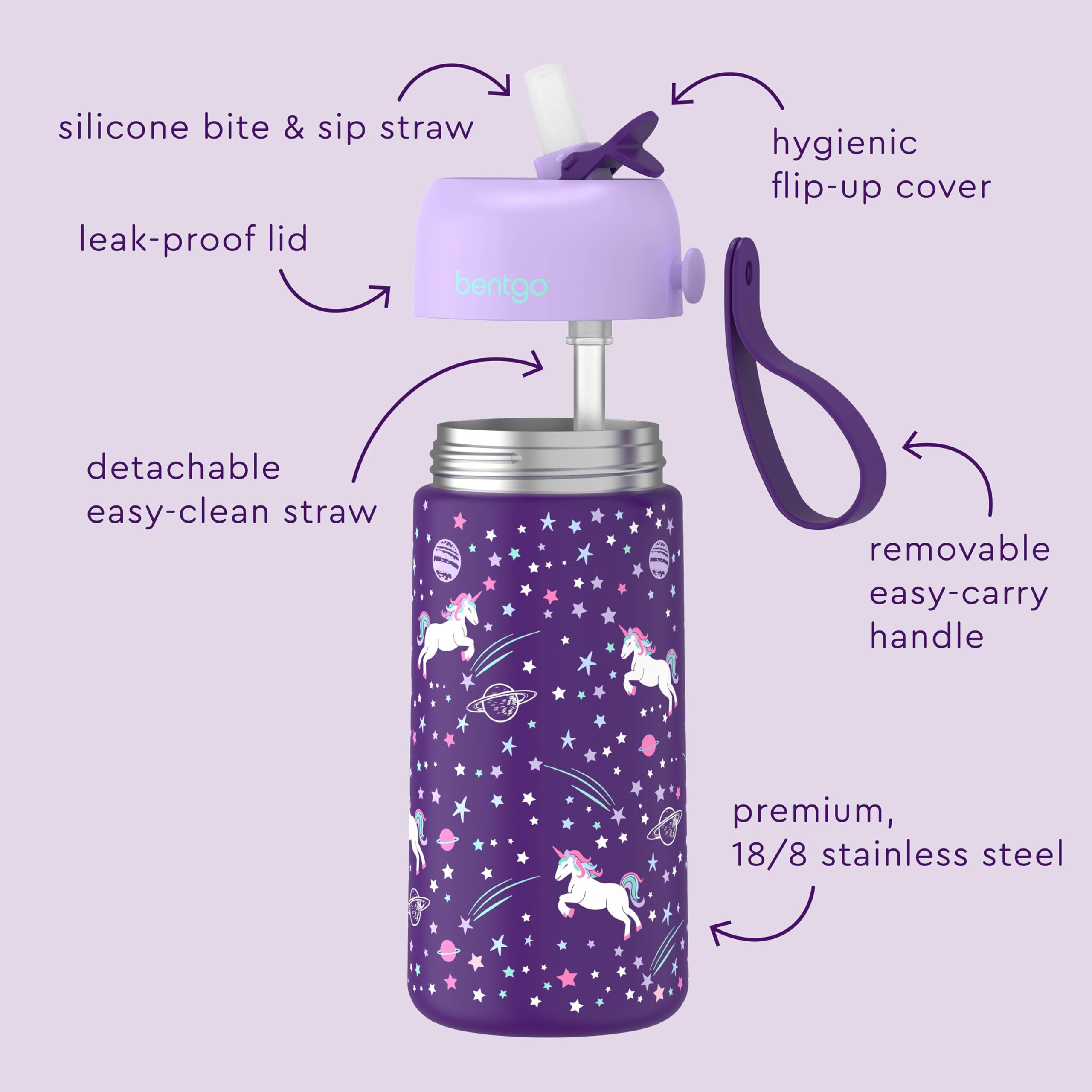 bentgo-kids-stainless-steel-insulated-water-bottle-14oz-leak-proof-flip-straw-cu image 3