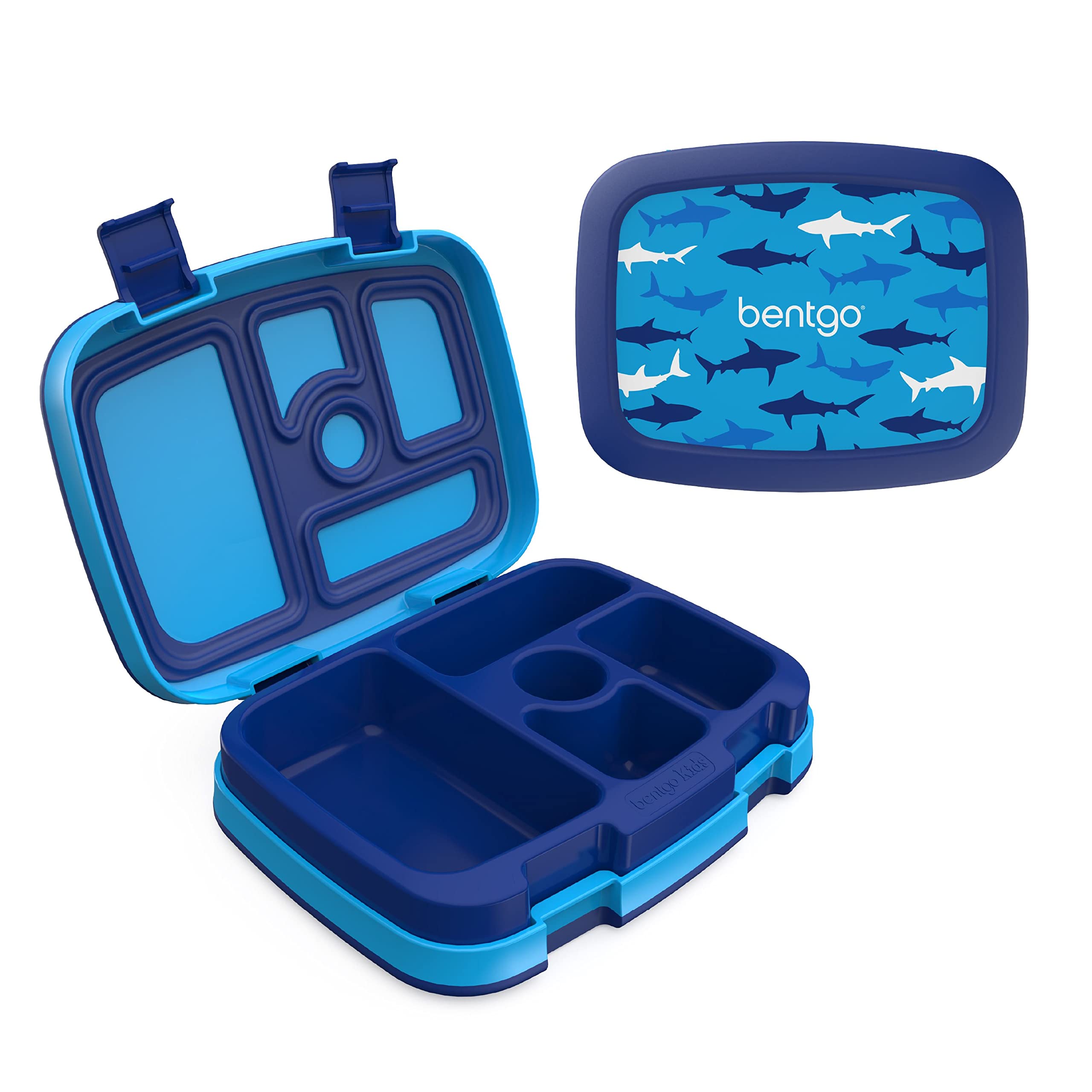 bentgo-kids-prints-leak-proof-bento-lunch-box-shark-5-compartments-bpa-free-micr image 1