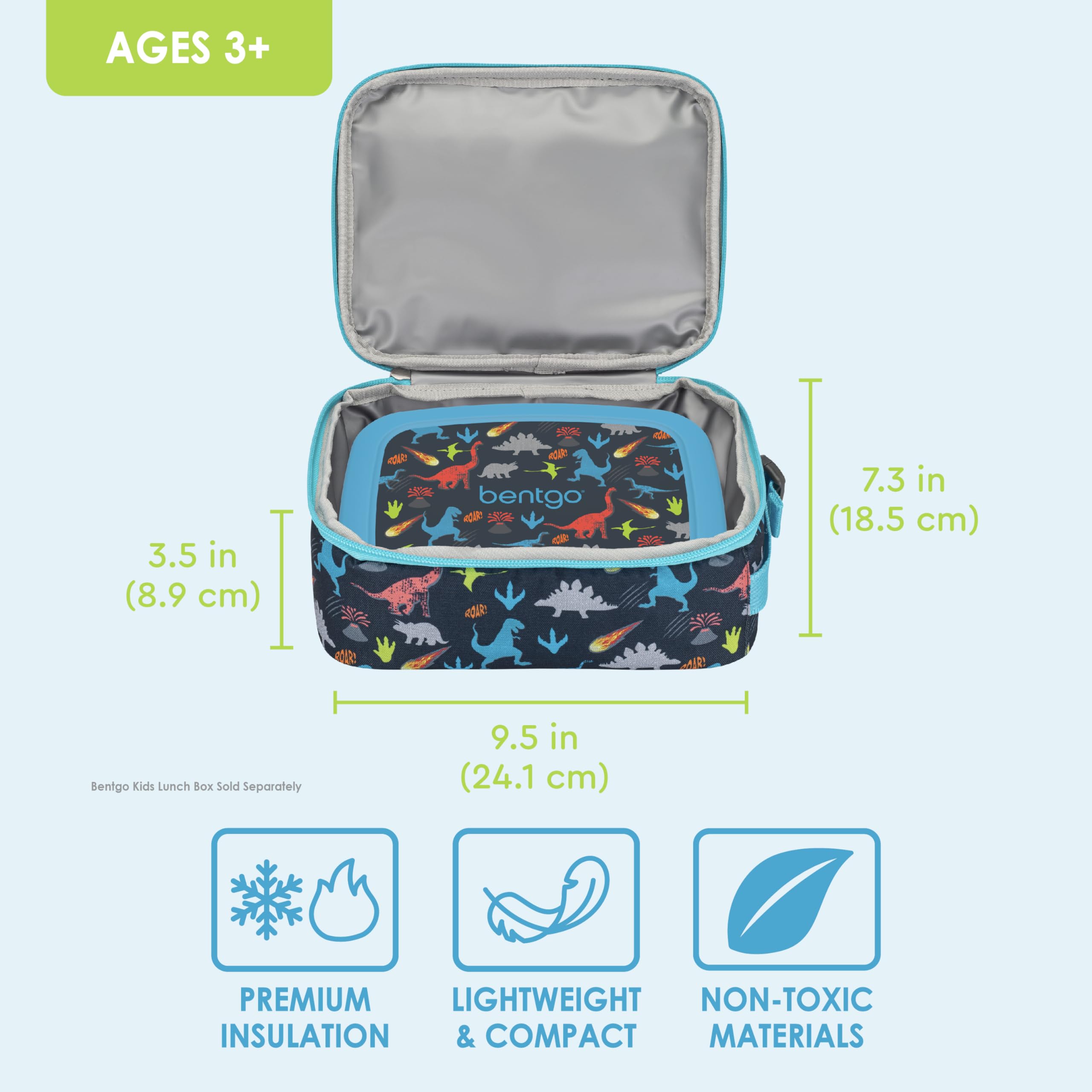 bentgo-kids-insulated-lunch-tote-set-with-kids-stainless-steel-food-jar-dinosaur image 2