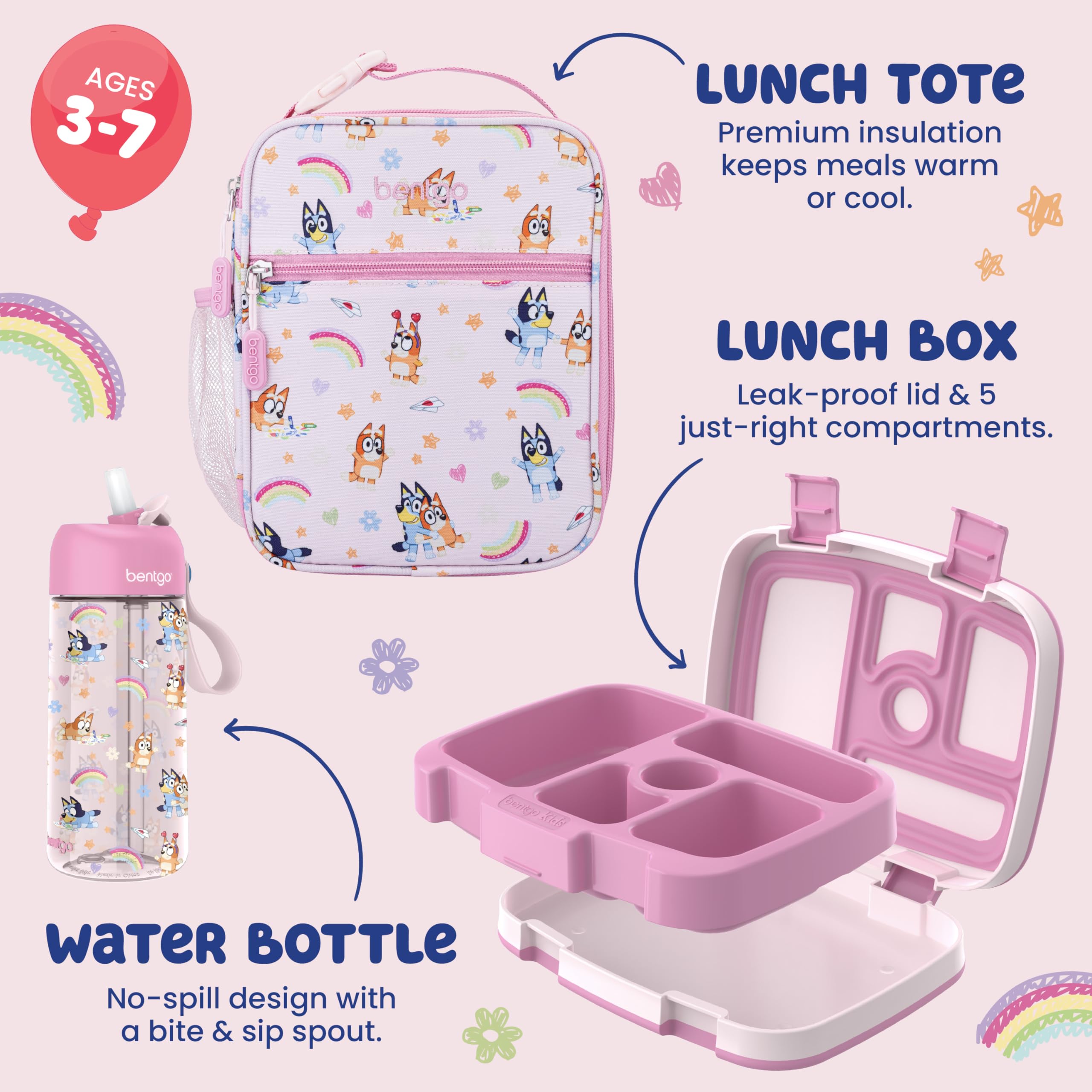 bentgo-bluey-3-piece-lunchtime-trio-set-leak-proof-5-compartment-kids-bento-lunc image 3