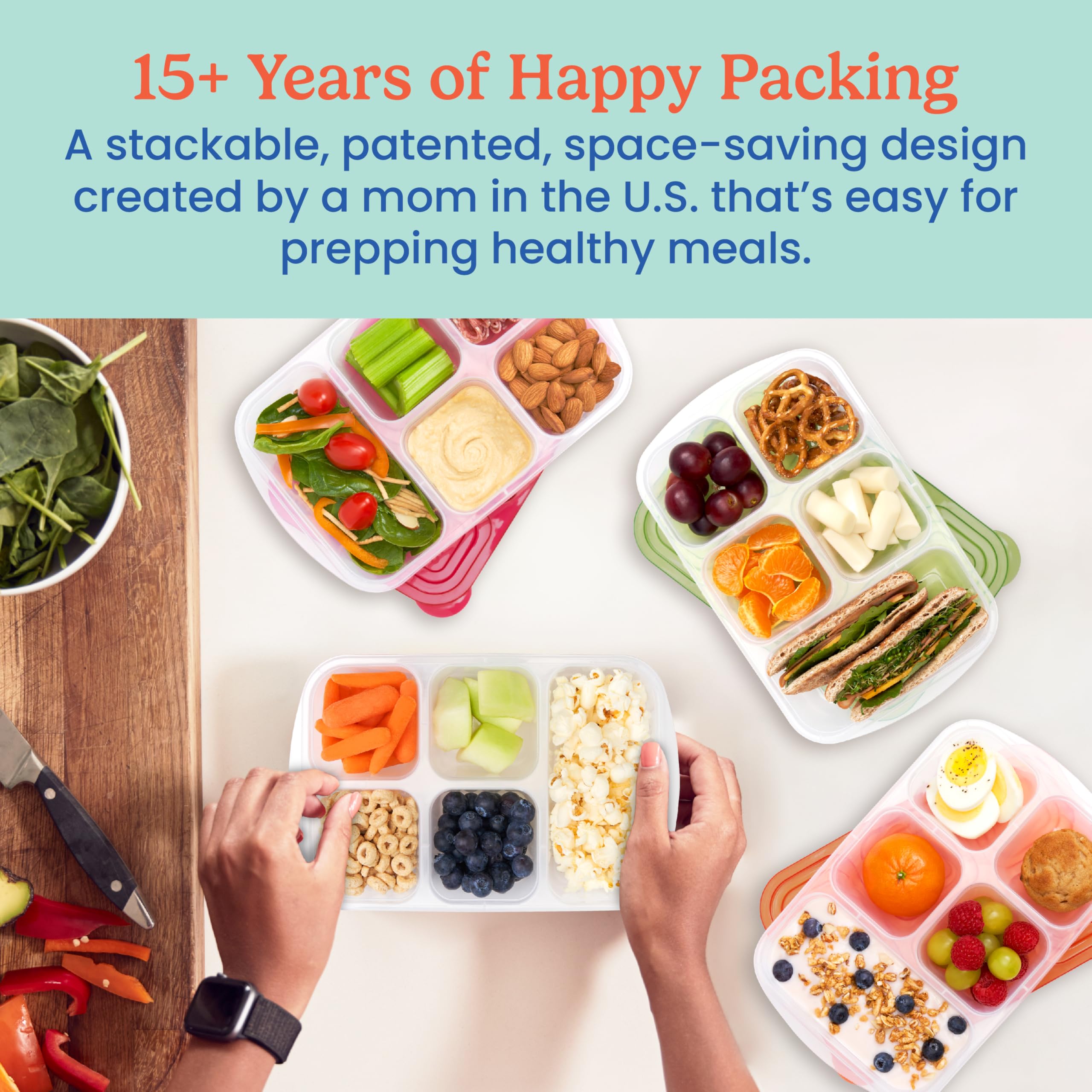 bentgo-easyboxes-8-piece-stackable-5-compartment-food-container-set-4-trays-4-li image 4