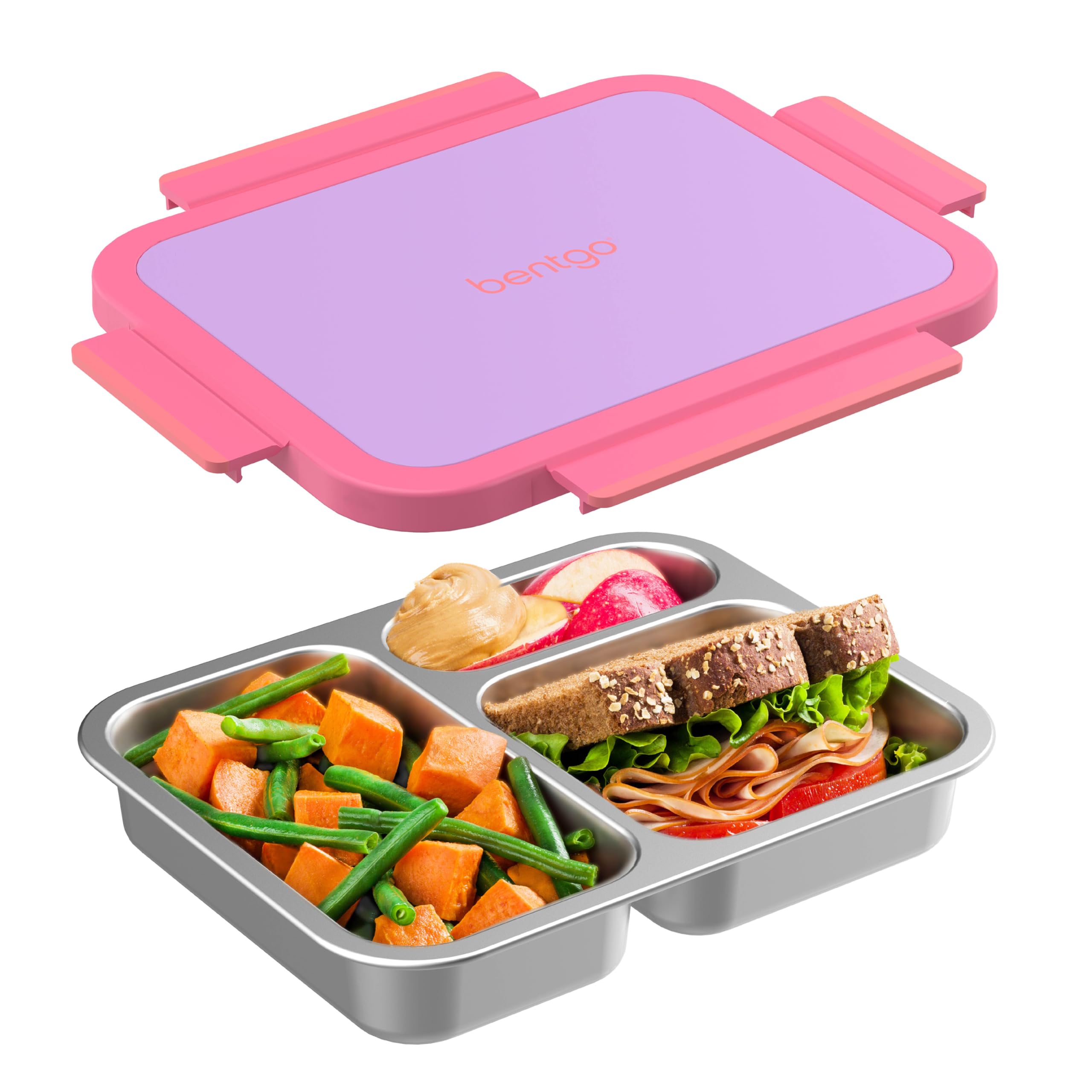 bentgo-stainless-steel-lunch-box-lilac-leak-proof-3-compartments-4-3-cup-capacit image 1