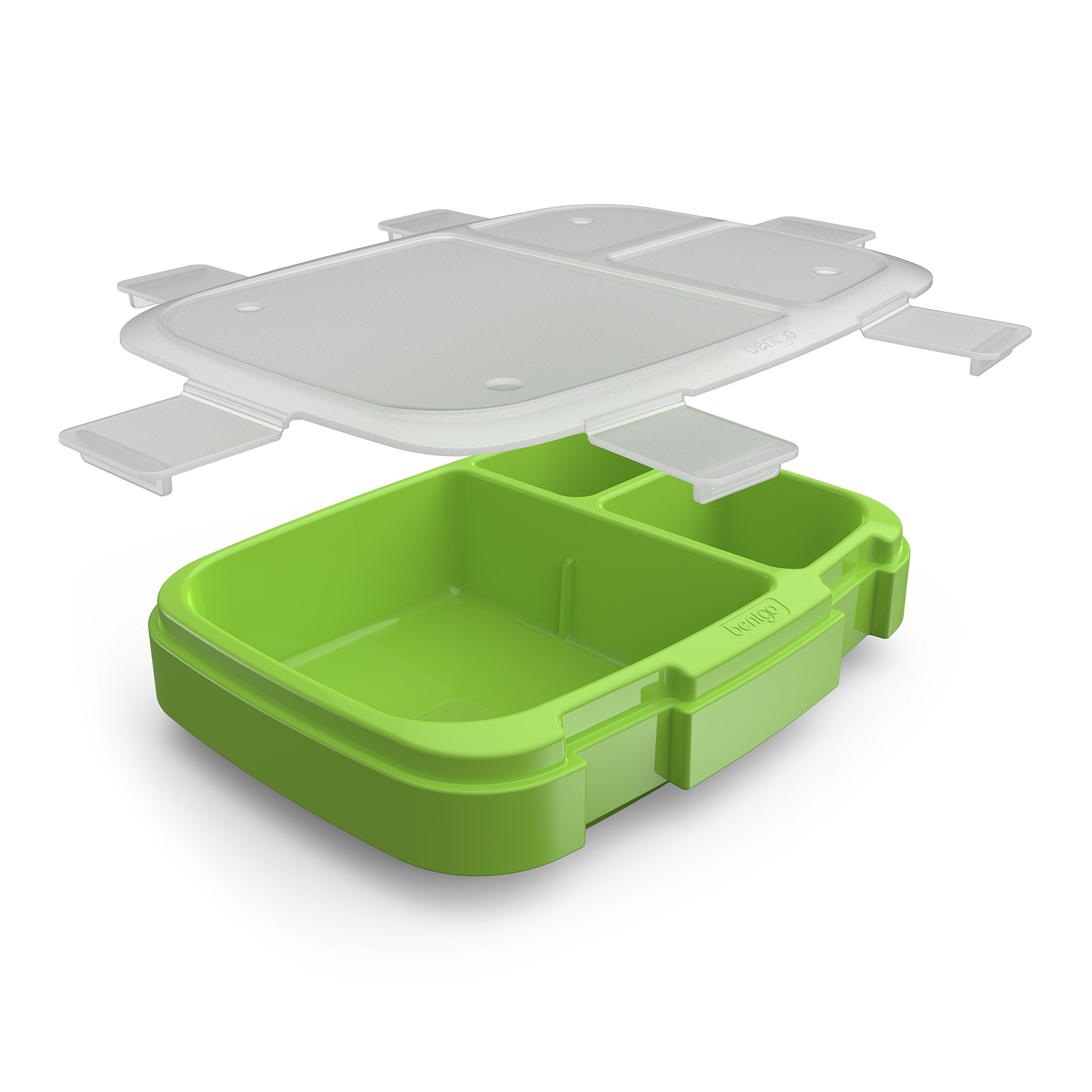 bentgo-fresh-tray-green-with-transparent-cover-reusable-bpa-free-4-compartment-m image 2