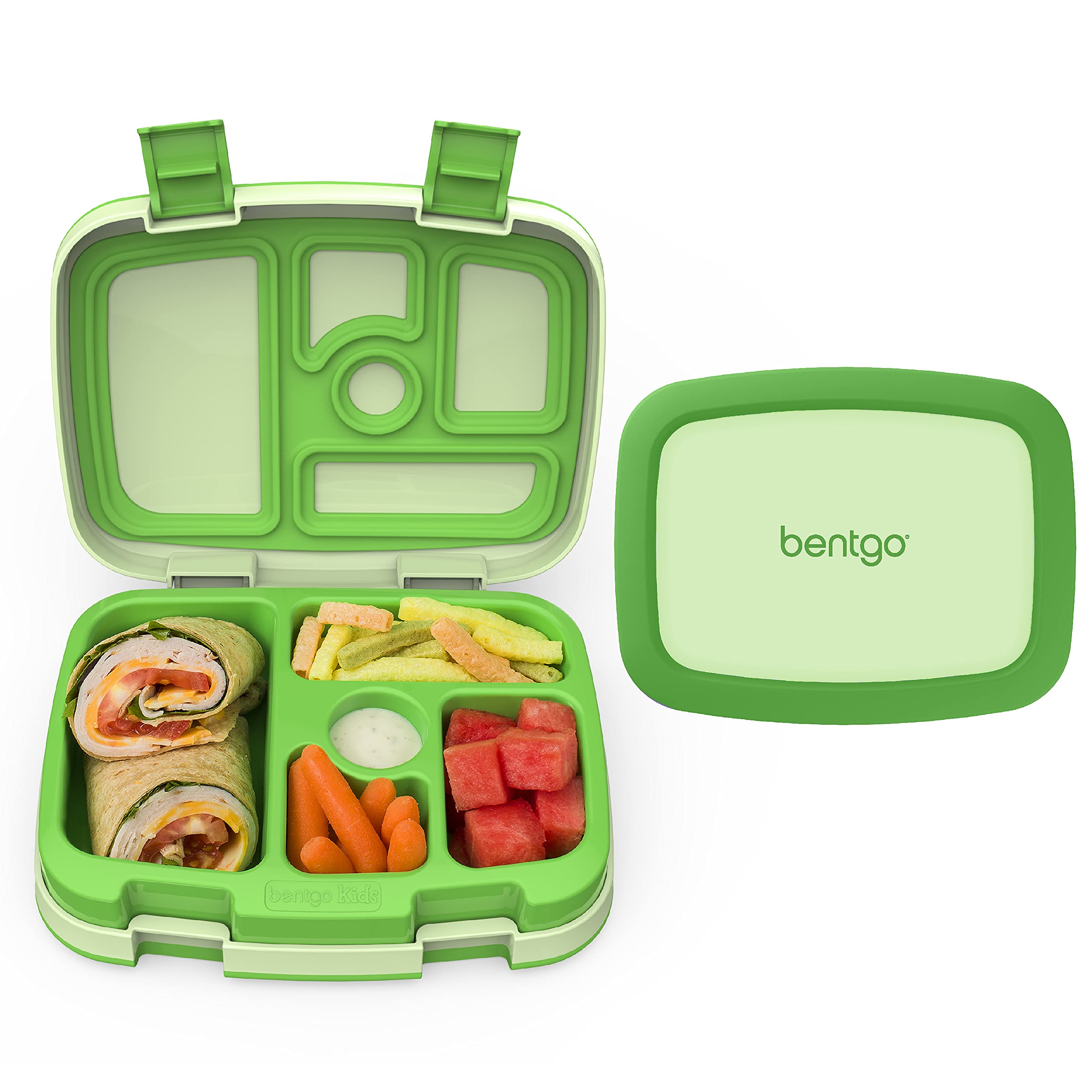 bentgo-kids-bento-style-lunch-box-green-bpa-free-leak-proof-drop-proof-5-compart image 1