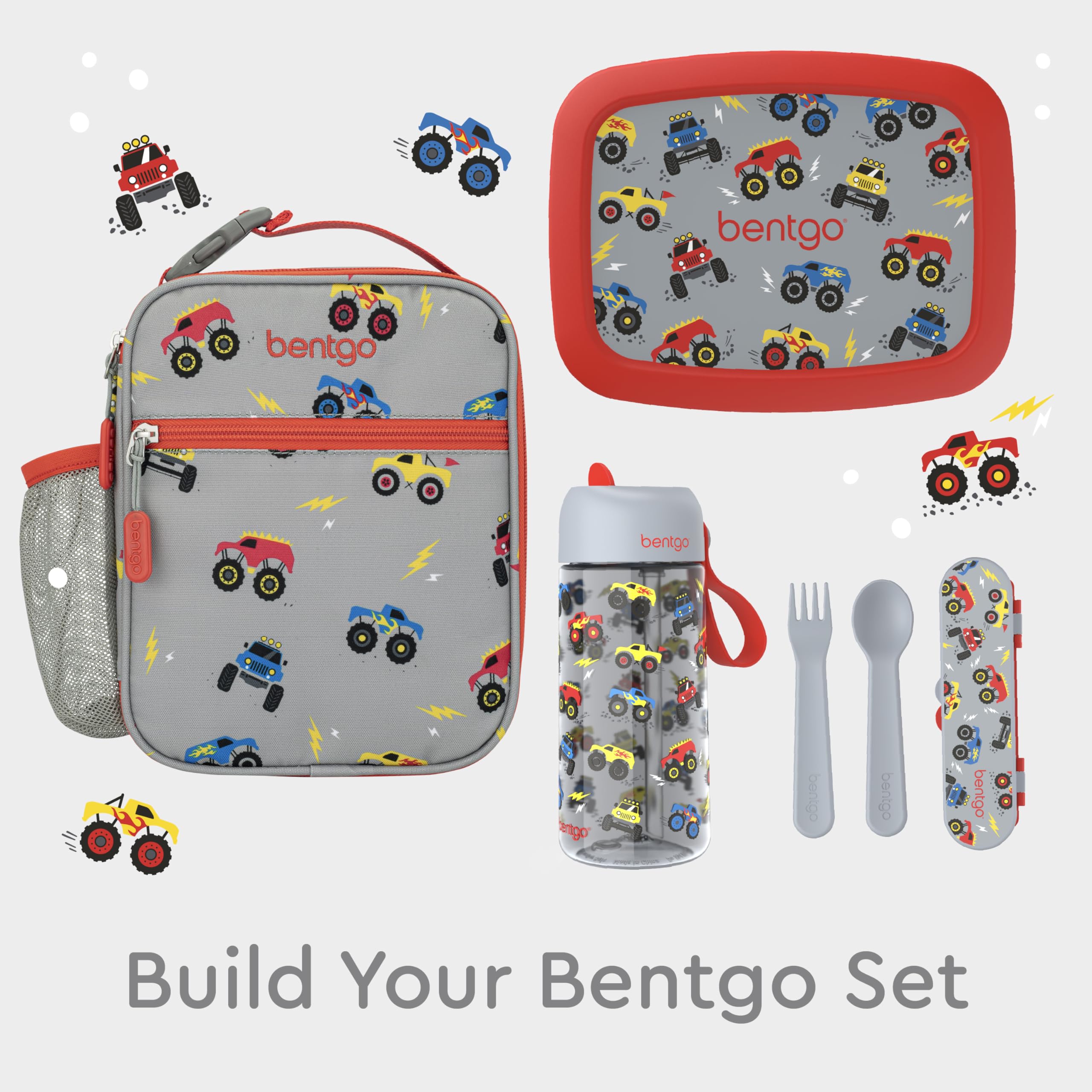 bentgo-kids-insulated-lunch-tote-trucks-water-resistant-lunch-bag-with-water-bot image 7