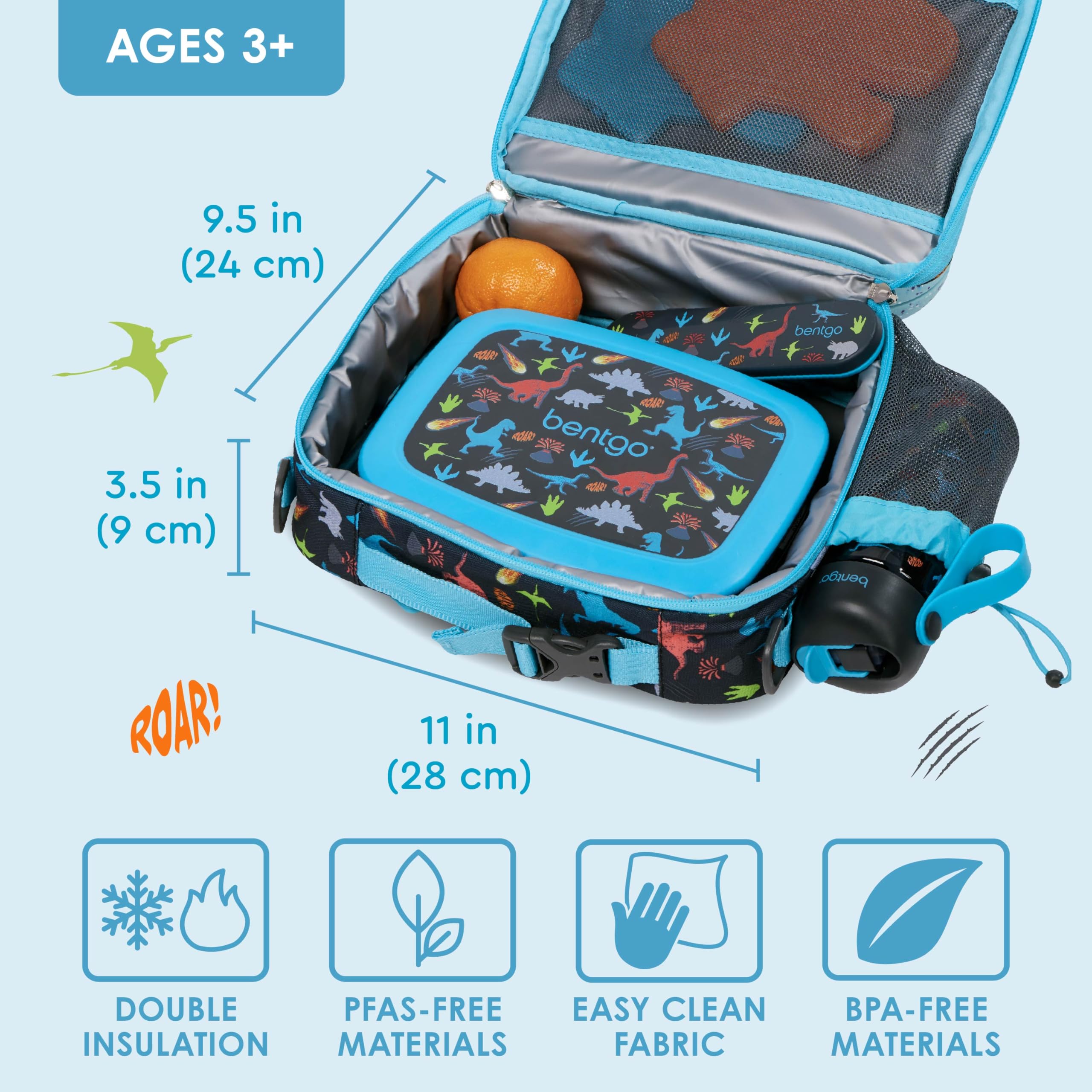 bentgo-kids-insulated-lunch-bag-and-stainless-steel-lunch-box-set-dinosaur-water image 2