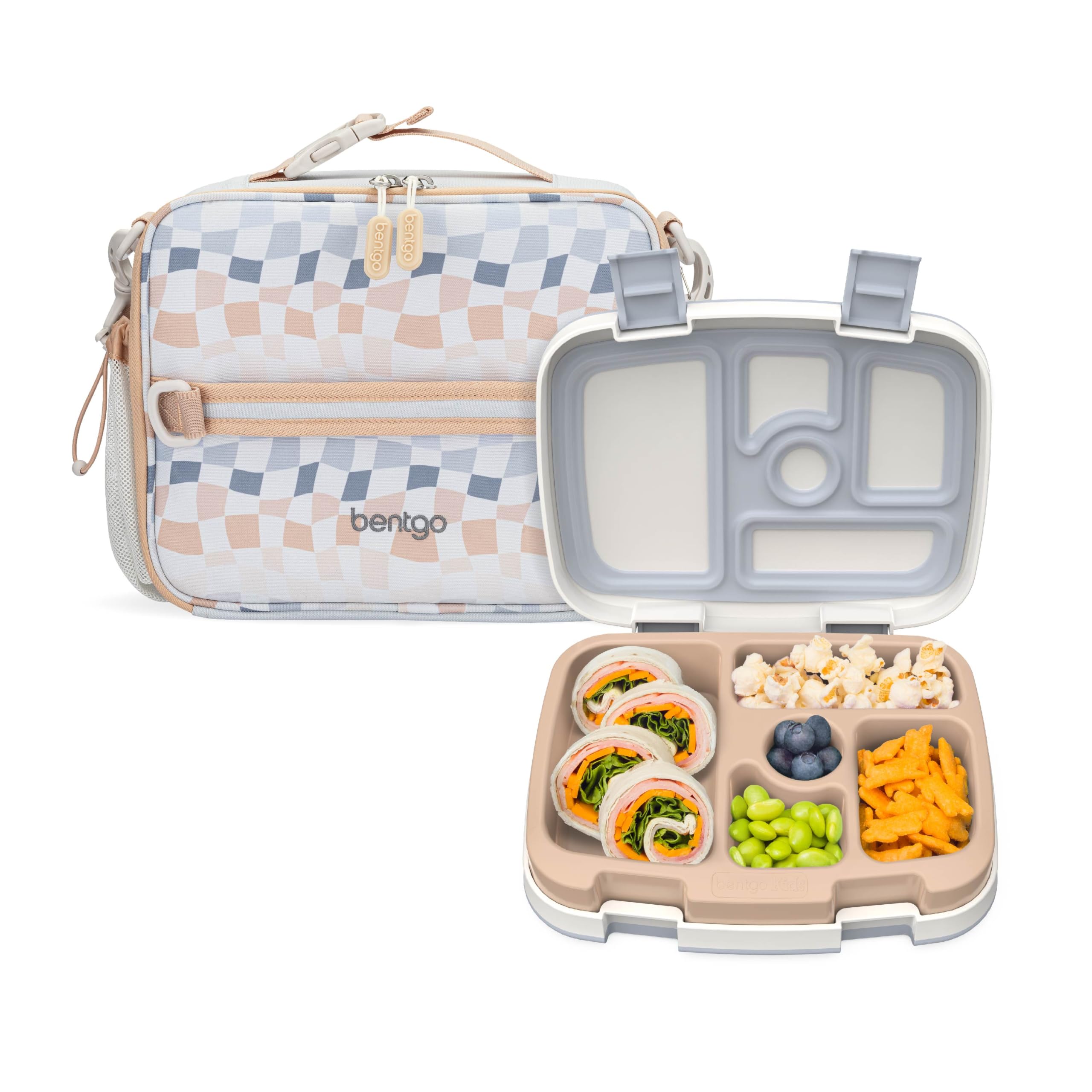 bentgo-kids-prints-insulated-lunch-bag-set-with-kids-bento-style-lunch-box-check image 1