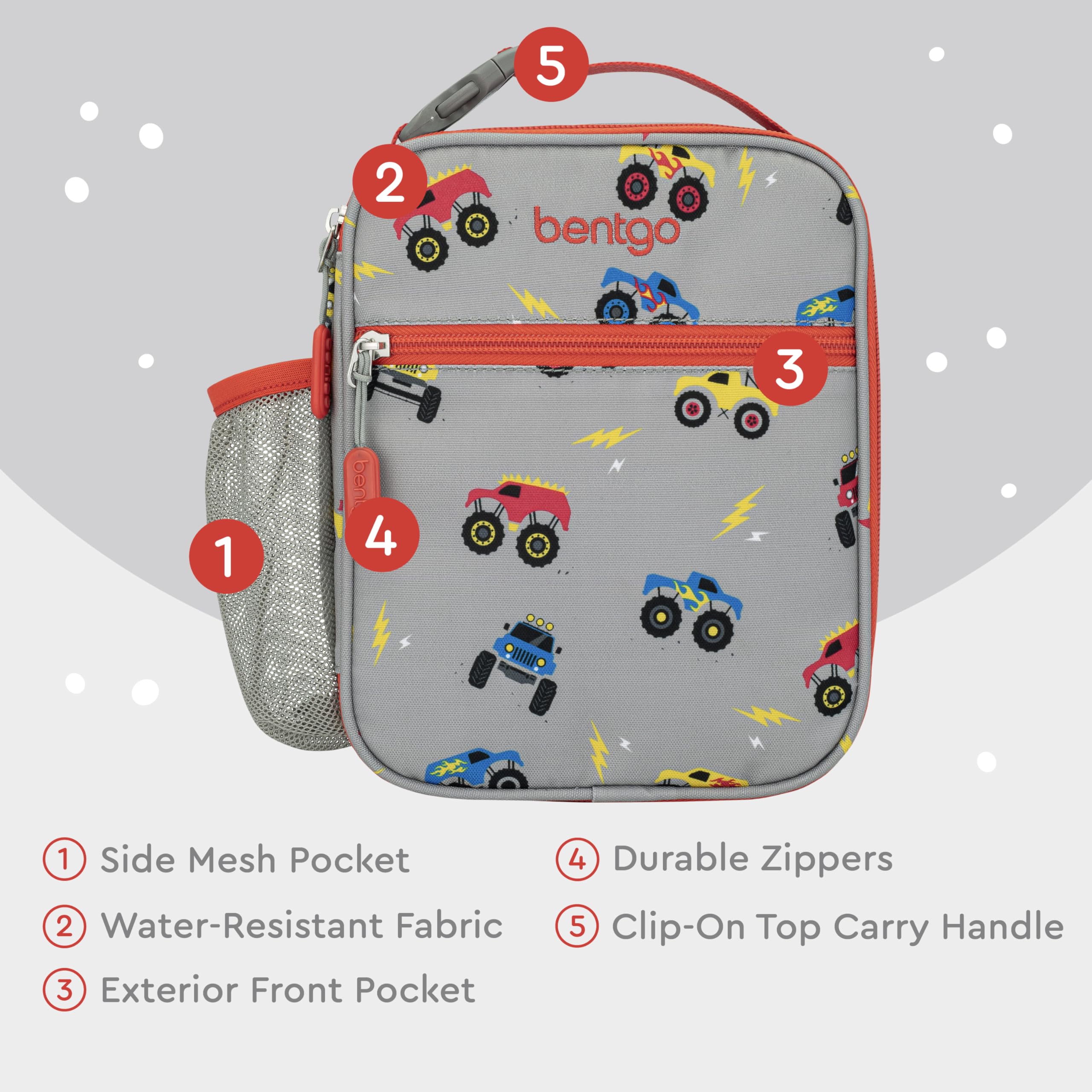 bentgo-kids-insulated-lunch-tote-trucks-water-resistant-lunch-bag-with-water-bot image 6