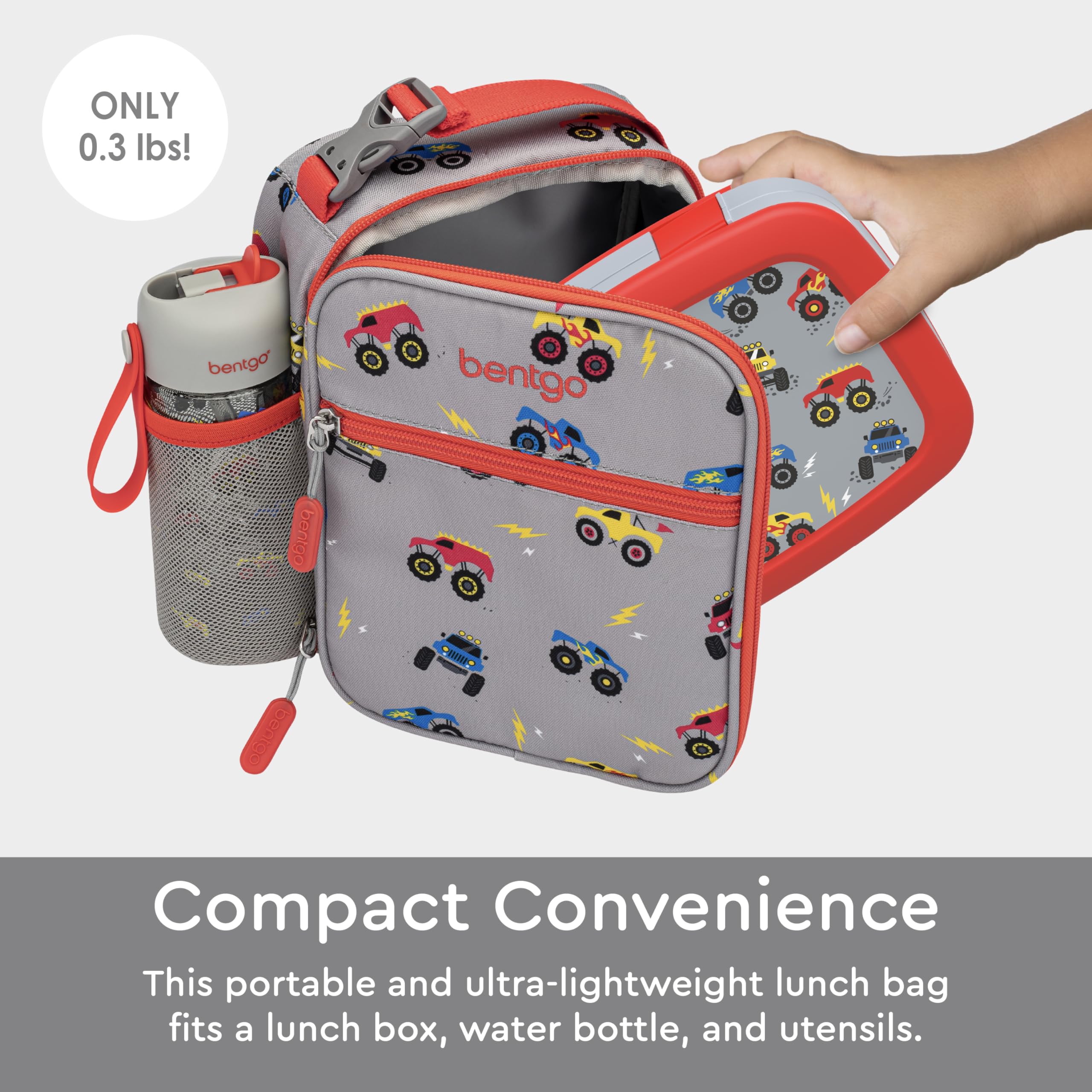 bentgo-kids-insulated-lunch-tote-trucks-water-resistant-lunch-bag-with-water-bot image 4