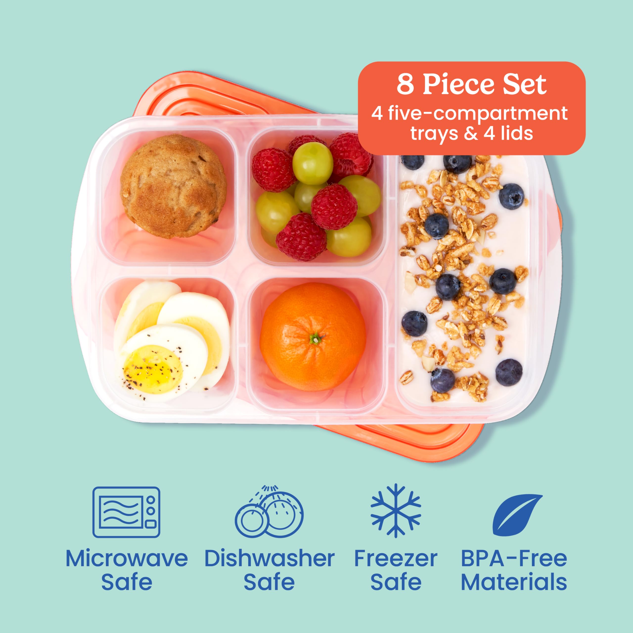 bentgo-easyboxes-8-piece-stackable-5-compartment-food-container-set-4-trays-4-li image 3