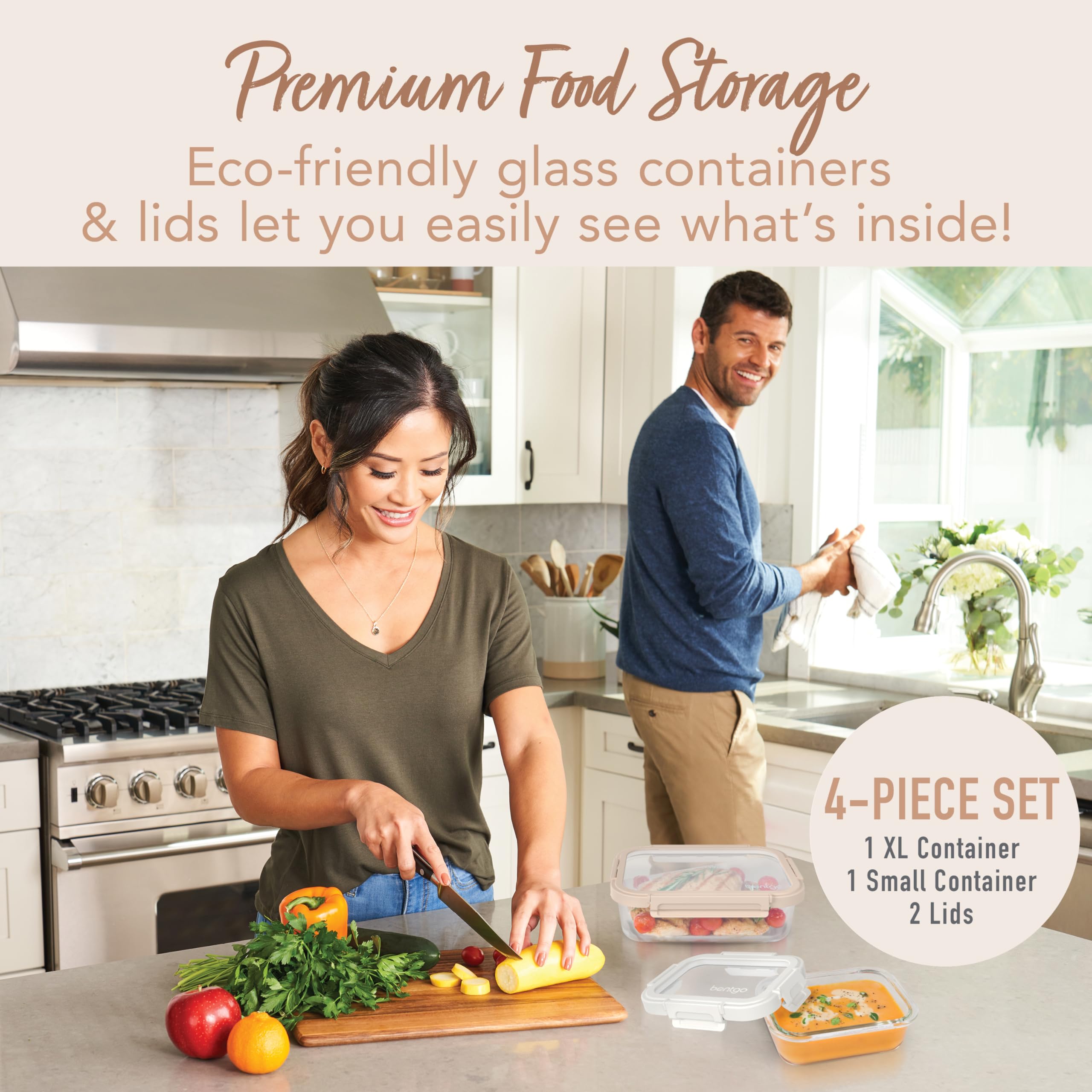bentgo-glass-leak-proof-food-storage-set-pearl-sand-4-piece-stackable-set-with-s image 2