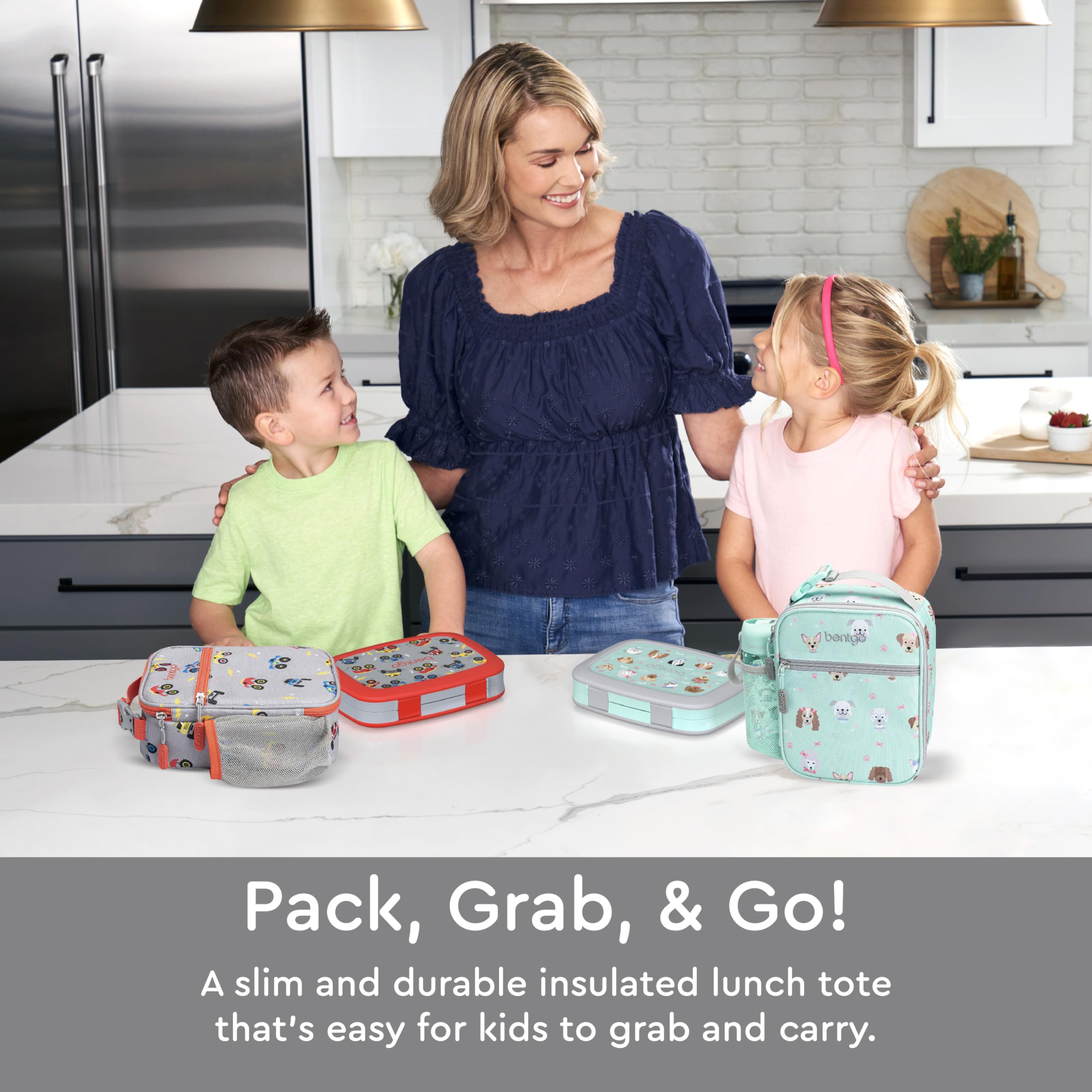 bentgo-kids-insulated-lunch-tote-trucks-water-resistant-lunch-bag-with-water-bot image 2