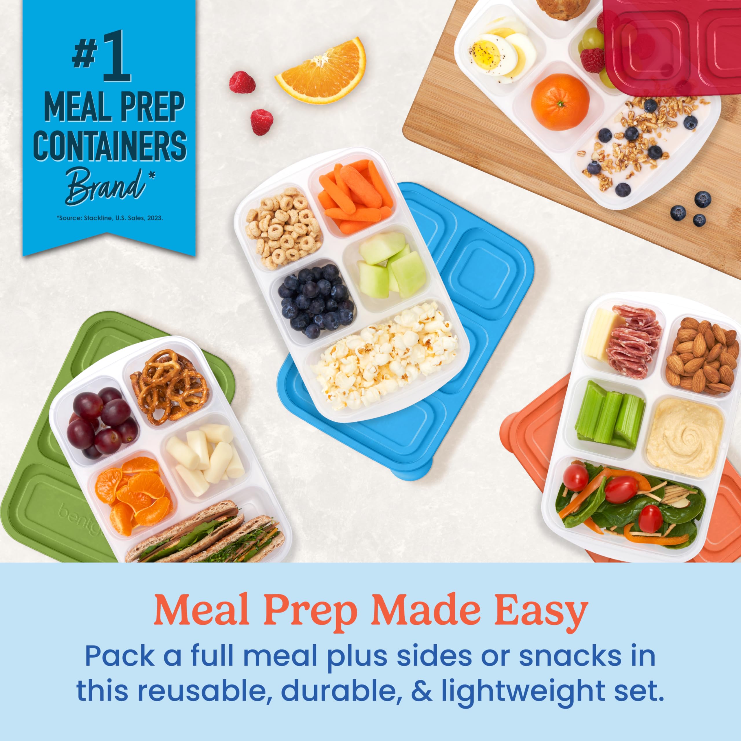 bentgo-easyboxes-8-piece-stackable-5-compartment-food-container-set-4-trays-4-li image 2