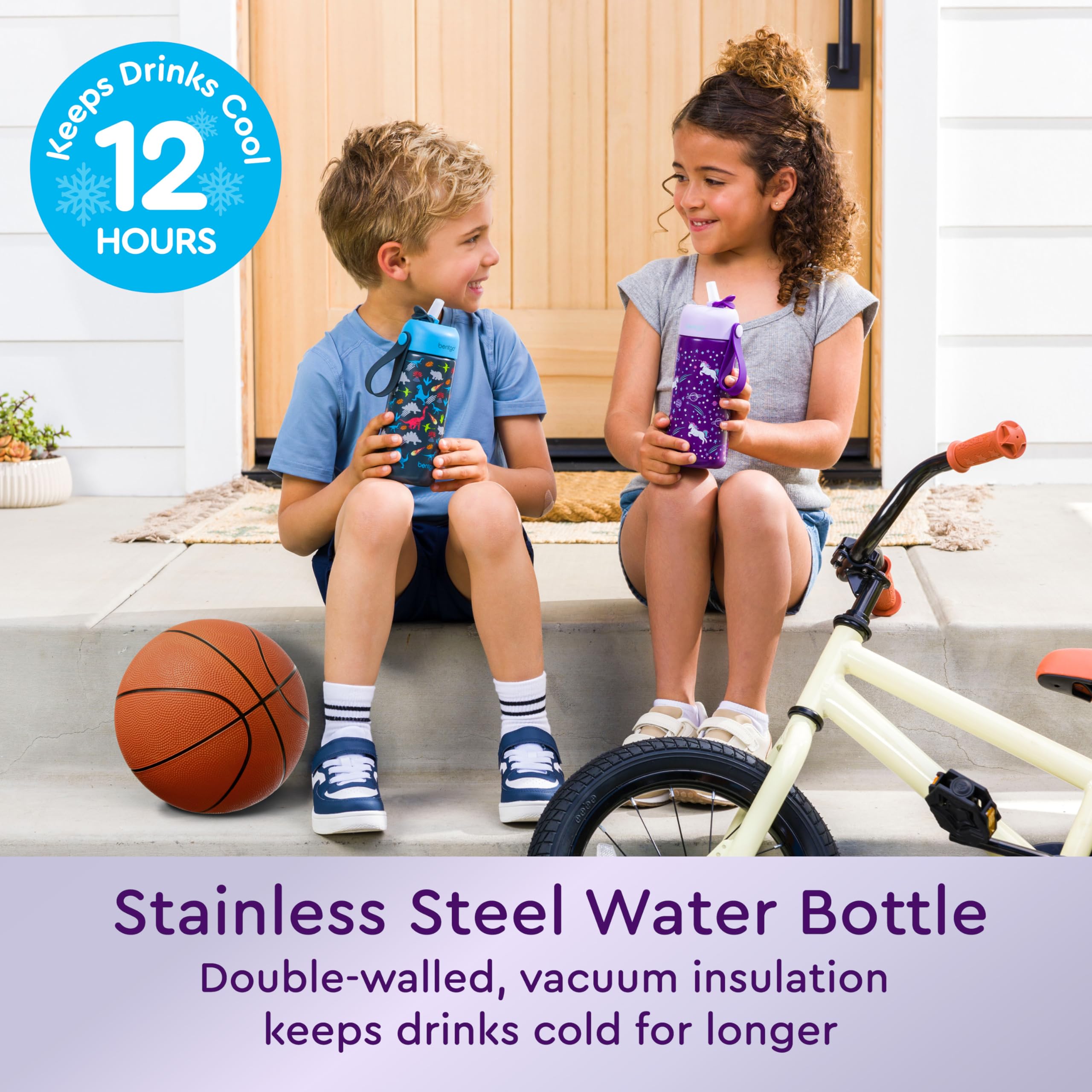 bentgo-kids-stainless-steel-insulated-water-bottle-14oz-leak-proof-flip-straw-cu image 2