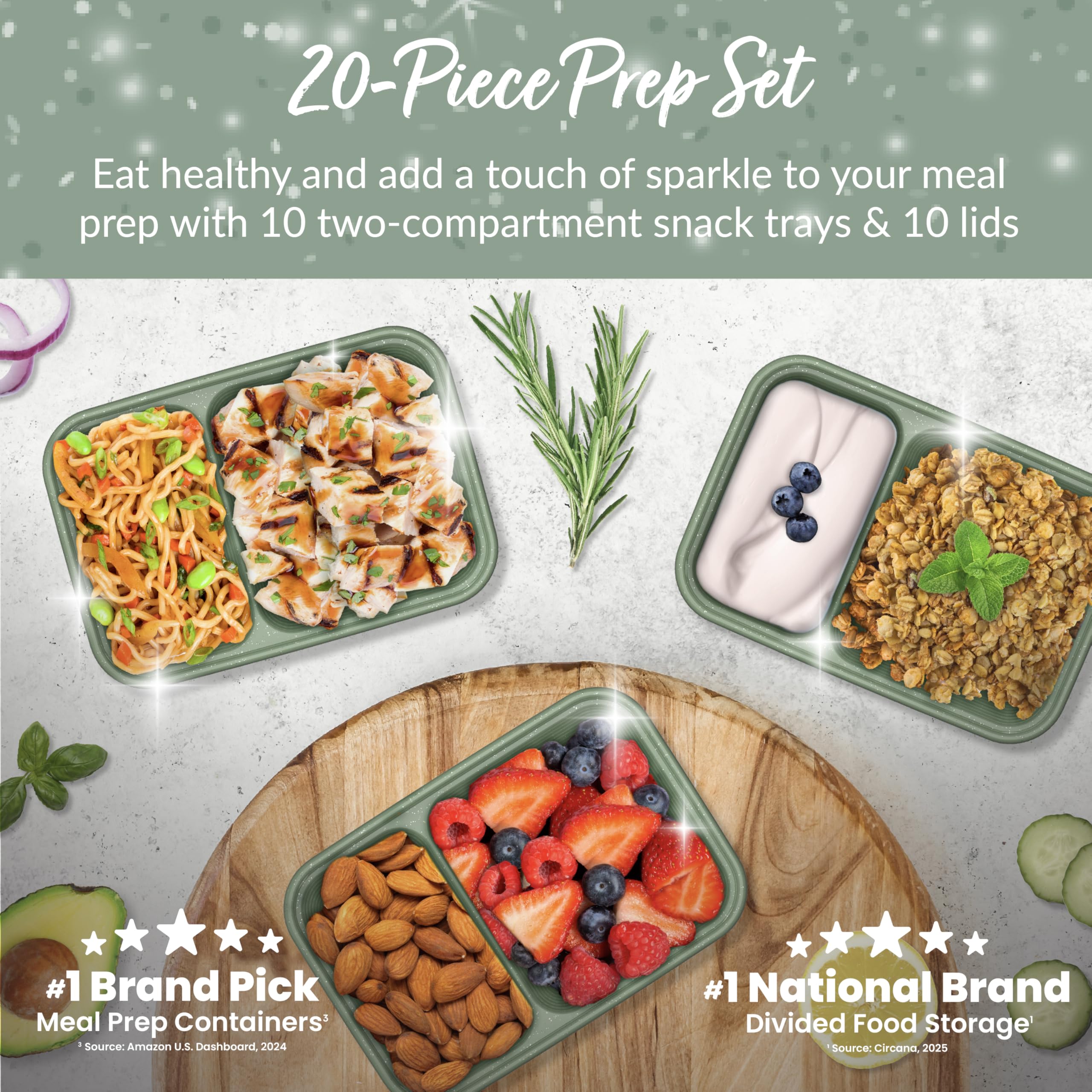 bentgo-prep-2-compartment-snack-containers-with-lids-20-piece-set-10-trays-10-li image 2