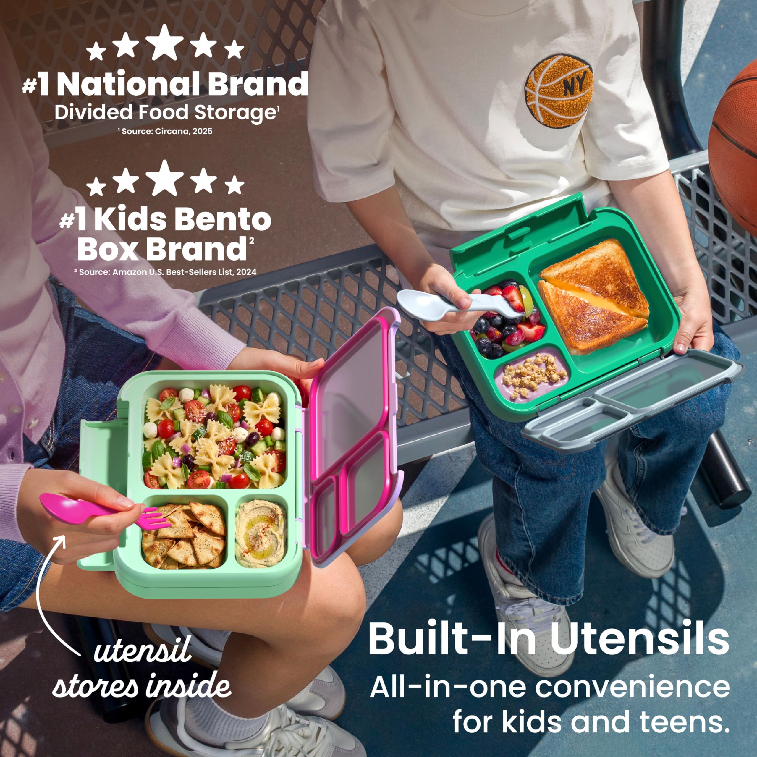 bentgo-kids-stow-go-leak-proof-lunch-box-with-built-in-2-in-1-spoon-fork-3-5-cup image 2