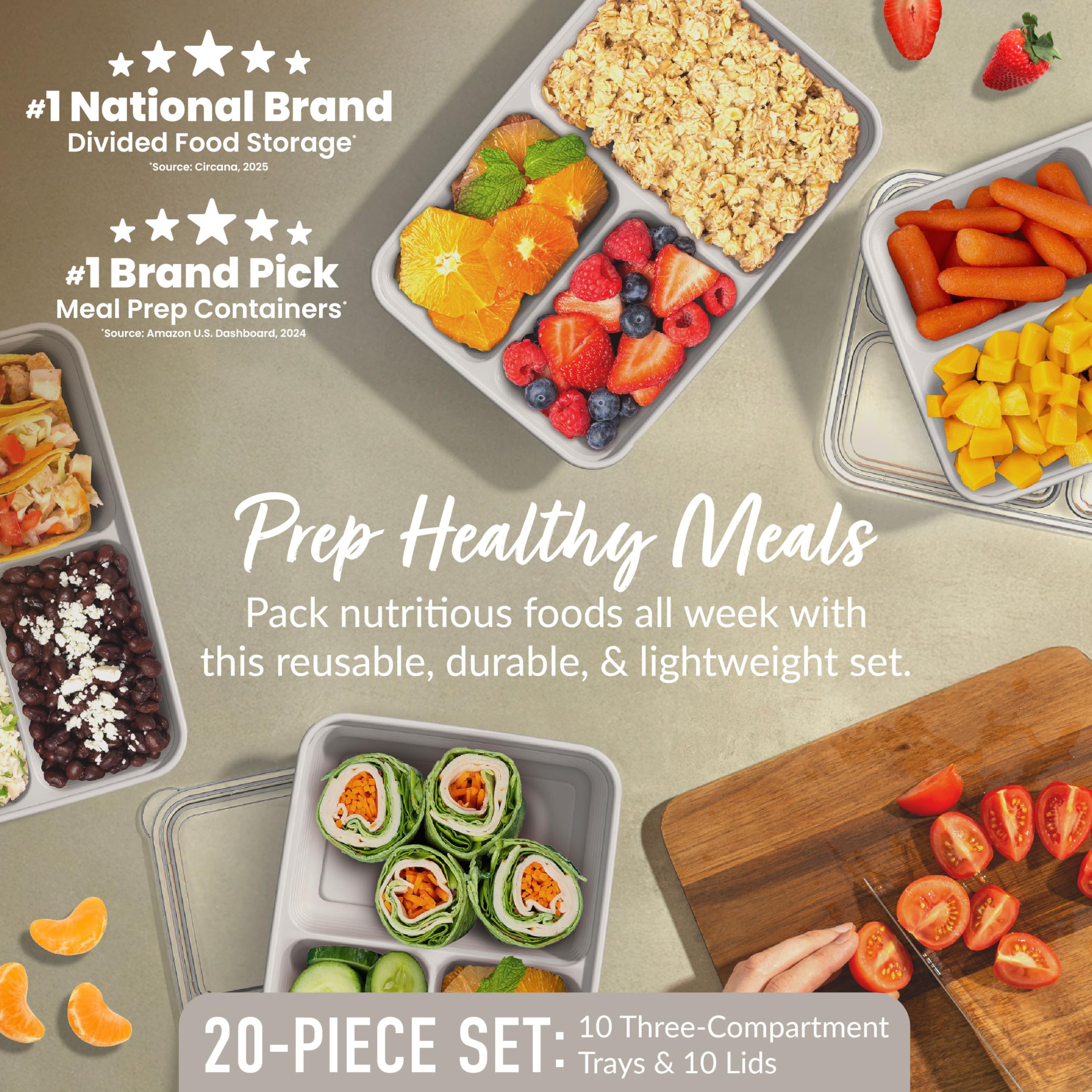 bentgo-prep-20-piece-3-compartment-reusable-meal-prep-containers-with-lids-4-cup image 2
