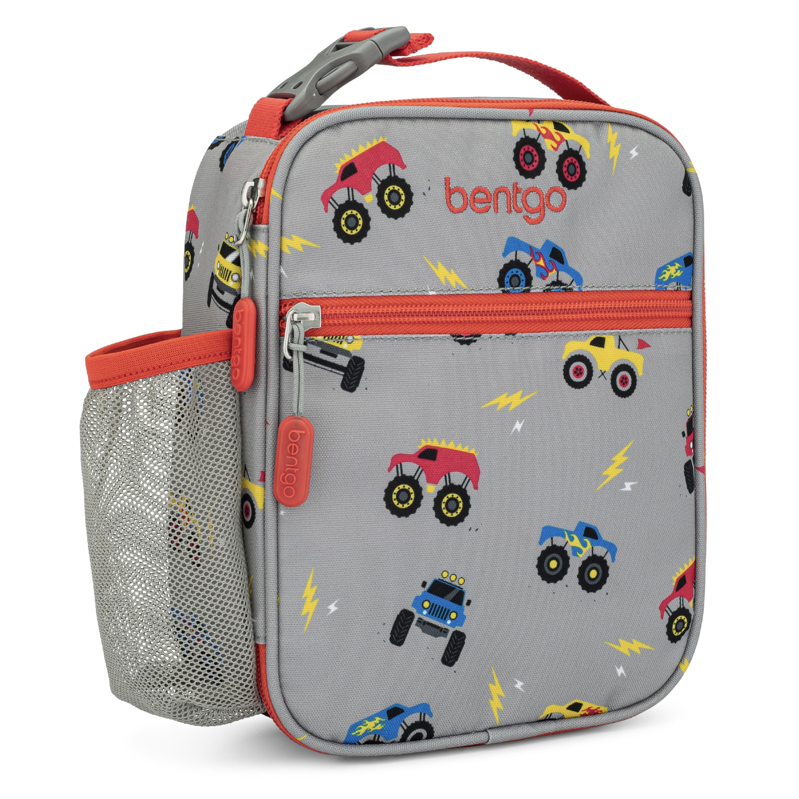 bentgo-kids-insulated-lunch-tote-trucks-water-resistant-lunch-bag-with-water-bot image 1
