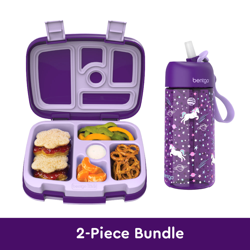 bentgo-kids-prints-lunch-box-water-bottle-bundle-5-compartment-leak-proof-bento- image 1