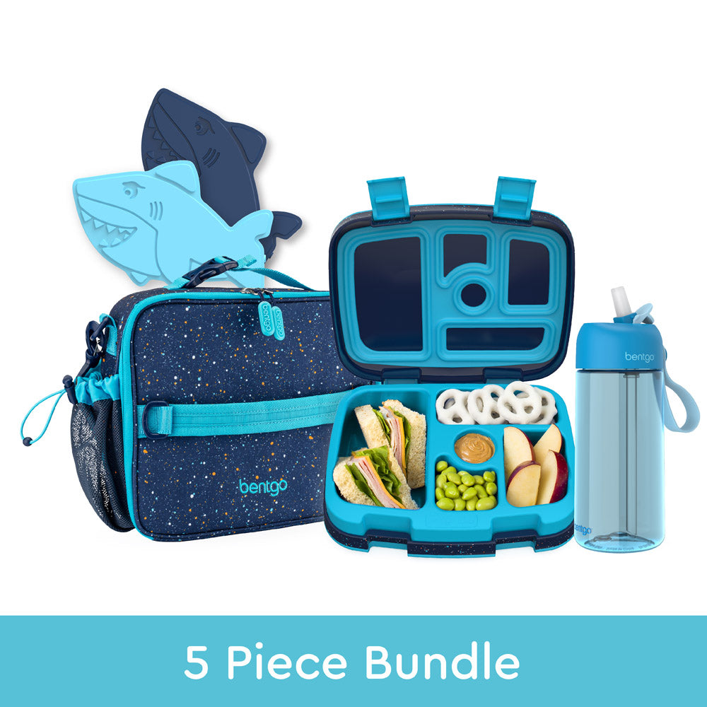 bentgo-kids-prints-5-piece-back-to-lunch-set-leak-proof-lunch-box-bag-water-bott image 1