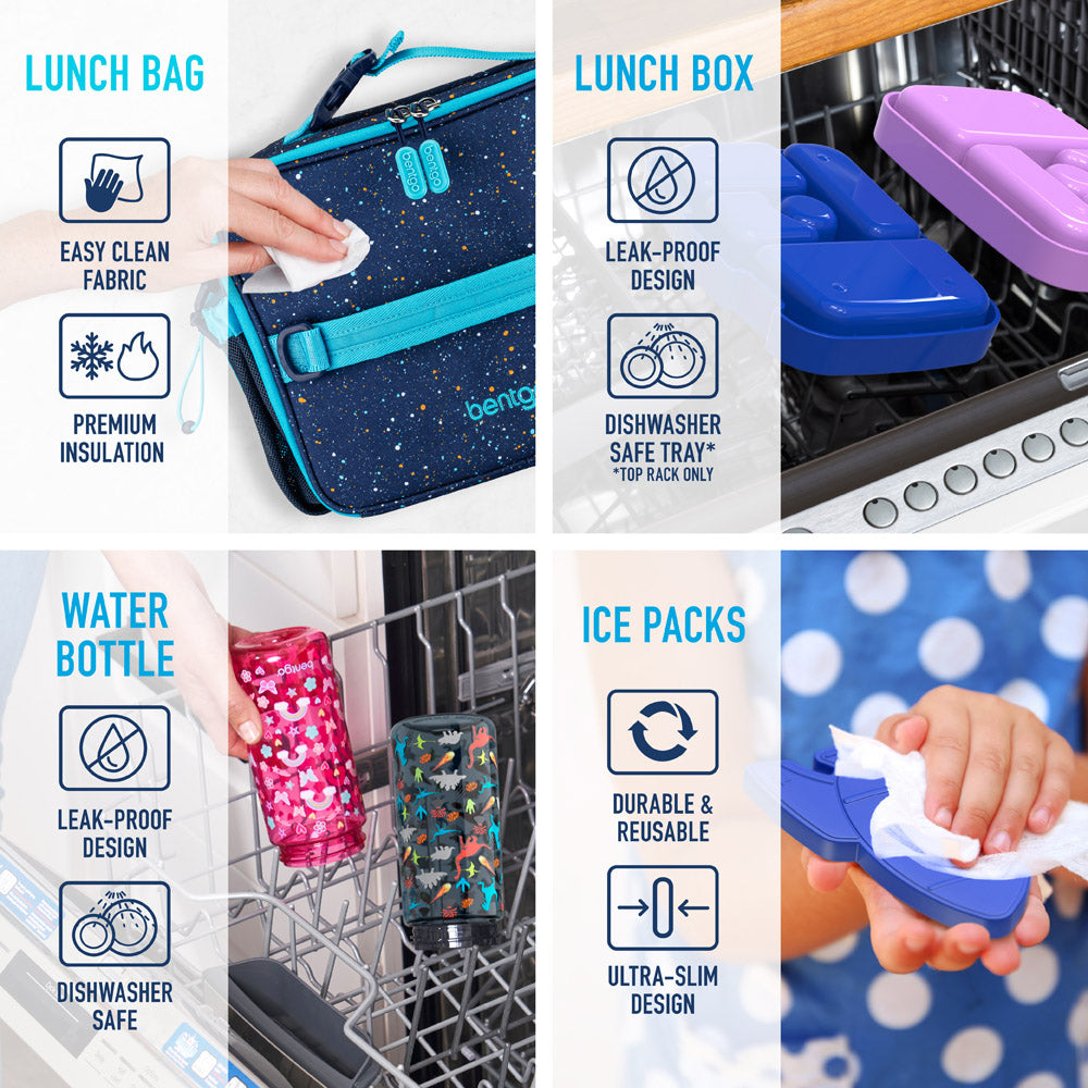 bentgo-kids-prints-5-piece-back-to-lunch-set-leak-proof-lunch-box-bag-water-bott image 5