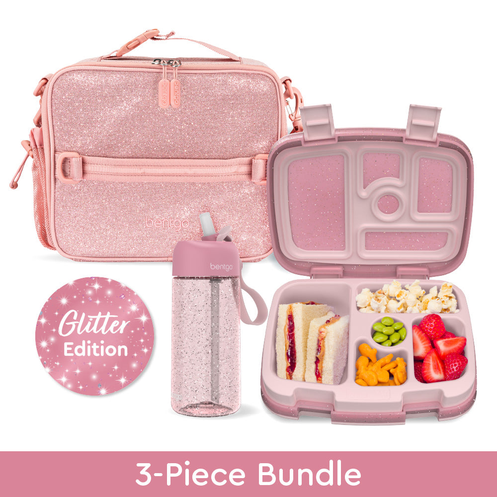 bentgo-kids-glitter-lunch-set-3-piece-bundle-5-compartment-leak-proof-bento-box- image 1