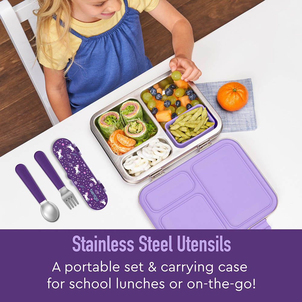 bentgo-kids-stainless-steel-utensil-set-fork-spoon-with-travel-case-soft-silicon image 2