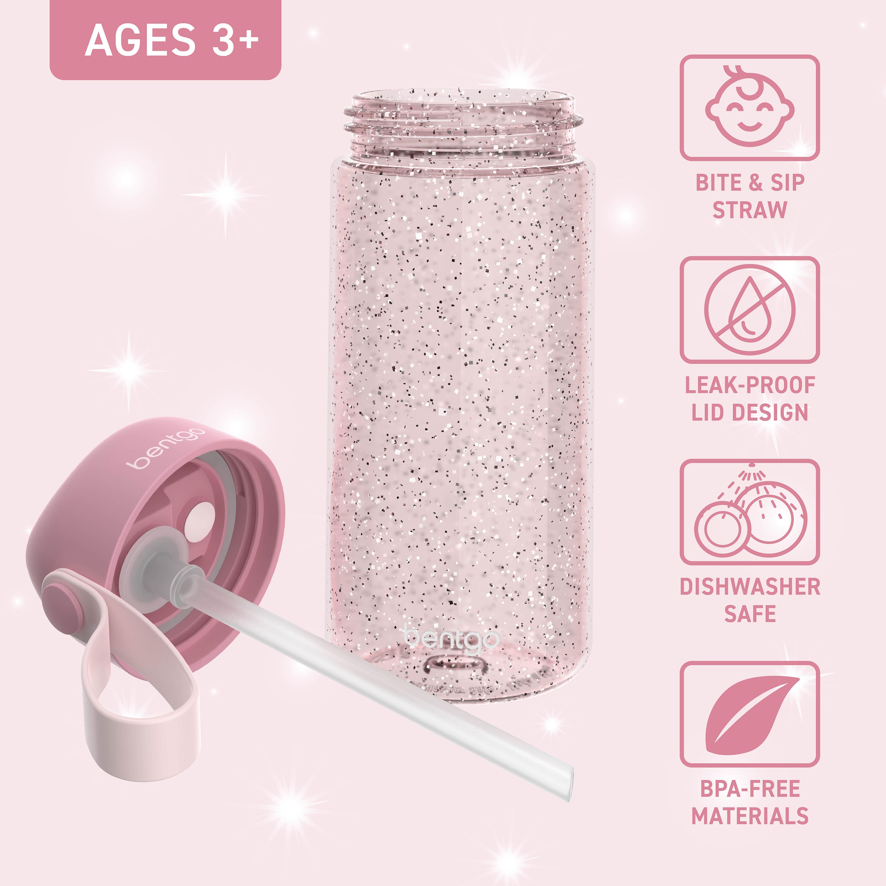 bentgo-kids-water-bottle-glitter-15-oz-leak-proof-tritan-flip-straw-bottle-for-s image 3