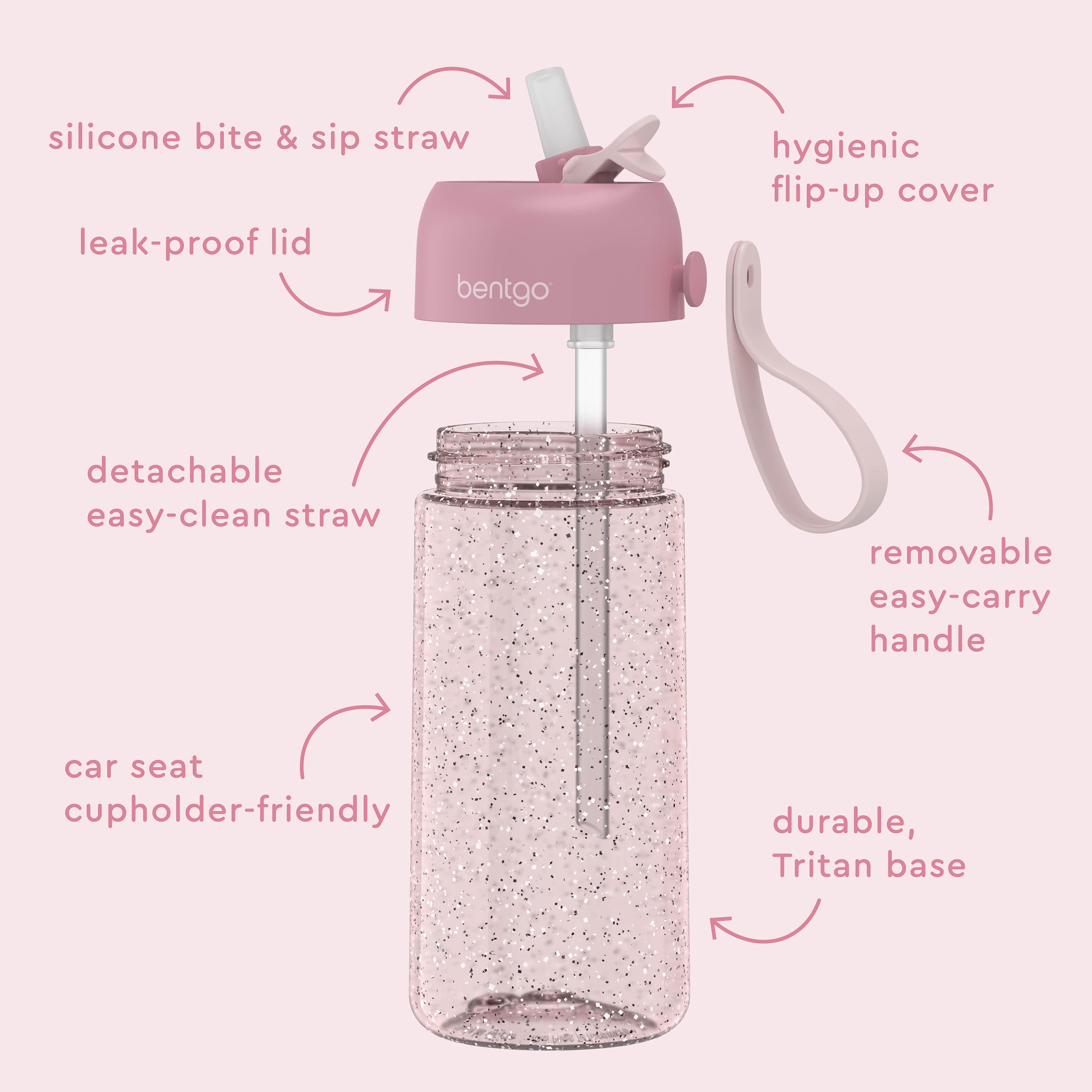 bentgo-kids-water-bottle-glitter-15-oz-leak-proof-tritan-flip-straw-bottle-for-s image 6