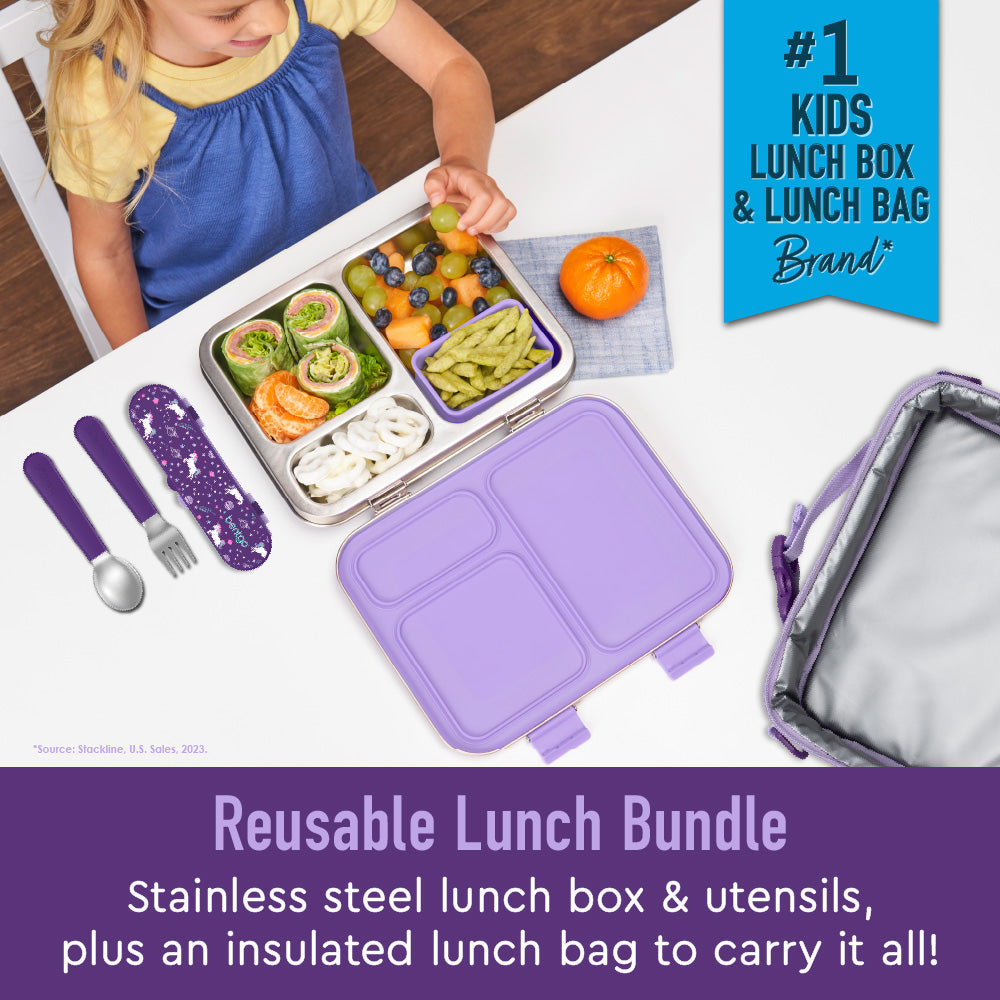 bentgo-kids-stainless-steel-lunch-set-stainless-lunch-box-prints-lunch-bag-match image 2